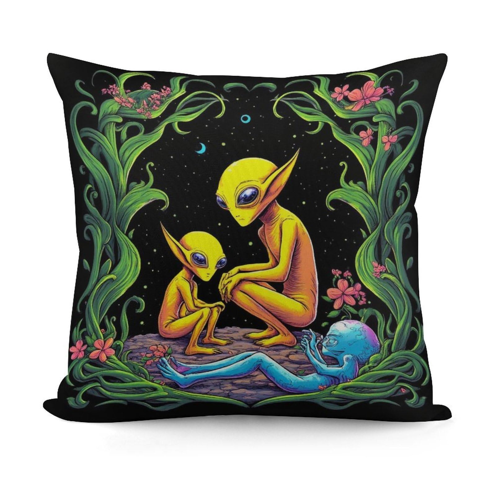 Pattern Decorative Cushion Covers Soft Alien Party Trippy Art Plush Pillow Cover for Sofa Bedroom Pillow Shell