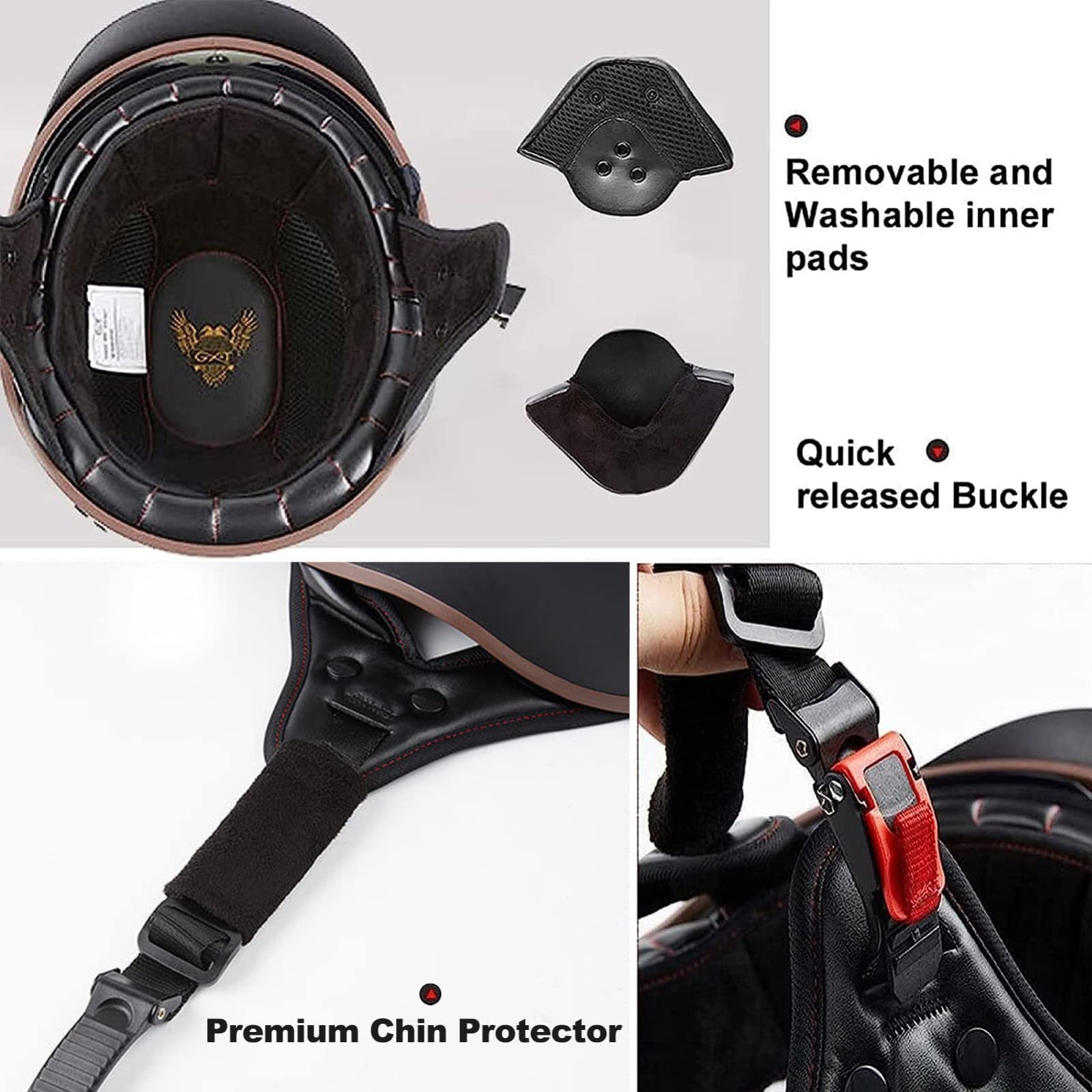 Medio Casco De Cara Abierta Brain - Cap Cruiser Chopper Scooter Pilot Jet Casco DOT + ECE Certificado Personalidad Retro Casco De Motocicleta I,Xxl(63-64 cm)
