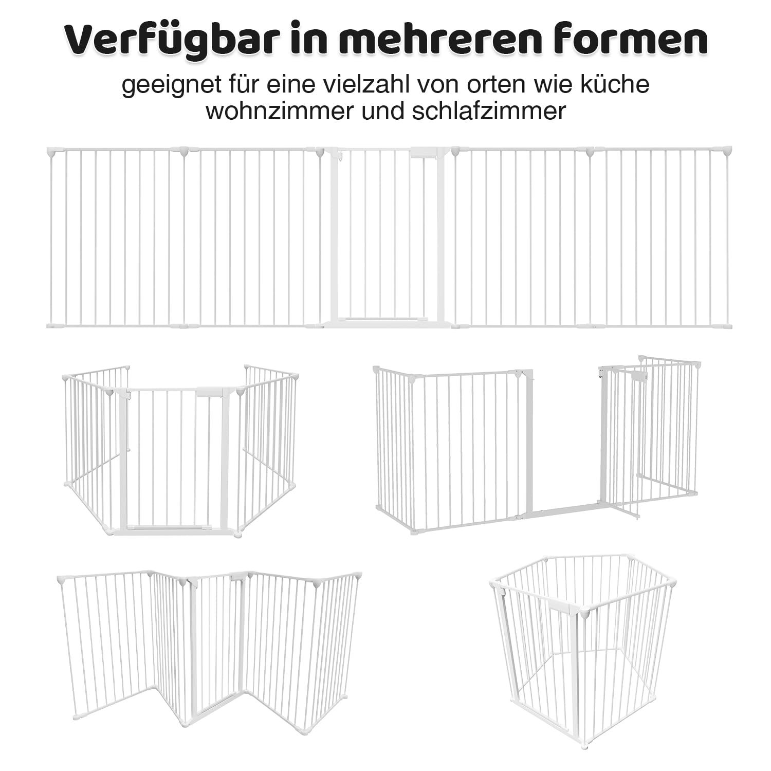 Kaminschutzgitter 310cm Metall, Ofenschutzgitter, Kinderschutzgitter 5-teilig, Absperrgitter mit Türschloss, Treppenschutzgitter für Kinder und Haustiere-Sicherung, je 65 x 75 cm(Weiß)