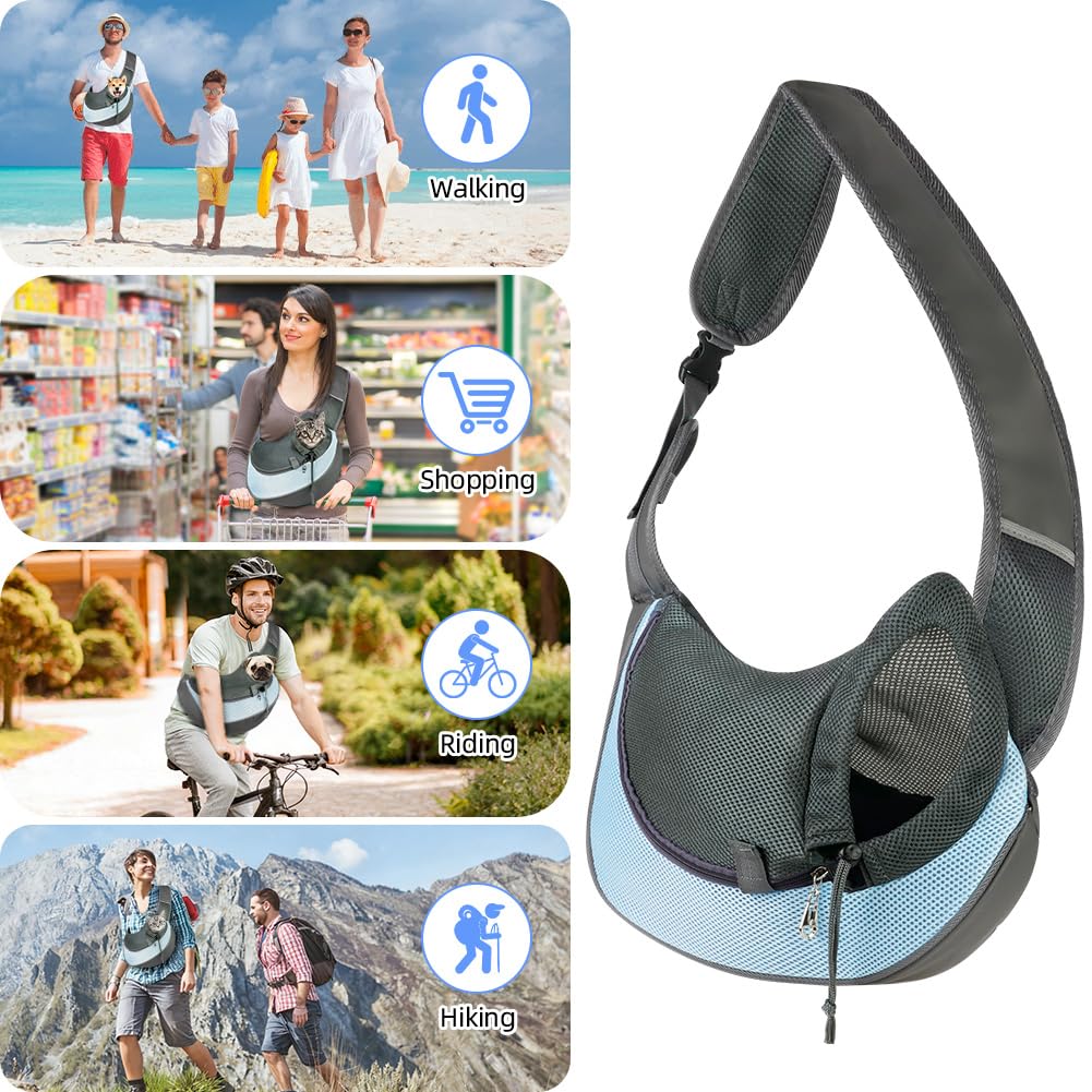 AUYAO Sac de Transport pour Chien Chat, Sac à Réglable BandoulièRe pour Petit Moyen Chiens/Chats, Sac à Bandoulière Mains Libres pour Animaux Jusqu’à 5kg pour l'extérieur, Marcher, Voyages(Bleu)