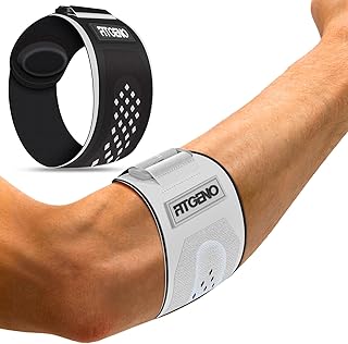 Fit Geno Elbow Brace for Tennis & Golfer's Elbow: Adjustable Elbow Strap for Tendonitis Pain Relief with Compression Pad - Support for Sports Men and Women - Forearm 8''-10.5'', 1 Pack, Gray