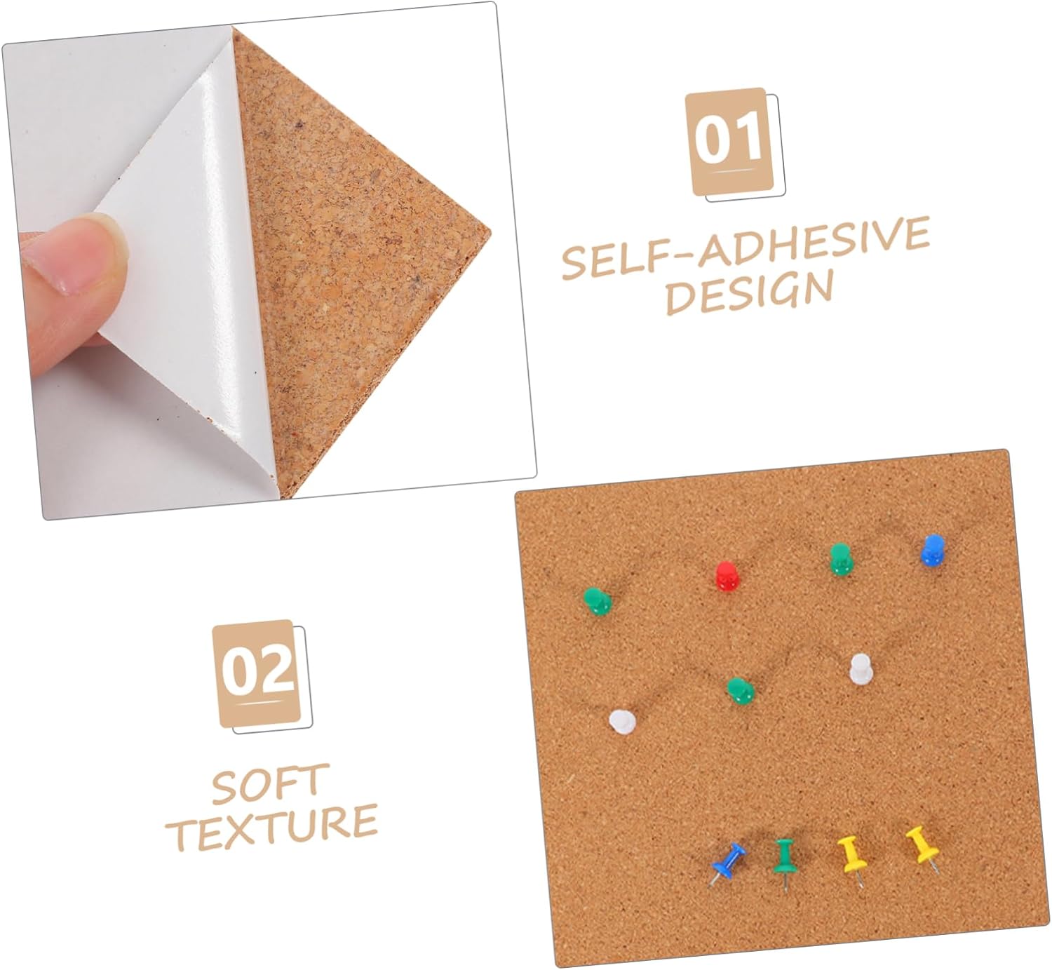 1set Reusable Cork Board Message Board Self-Adhesive Soft Cork Tiles for Photos and Announcements Lightweight Design for Home Office Classroom and More