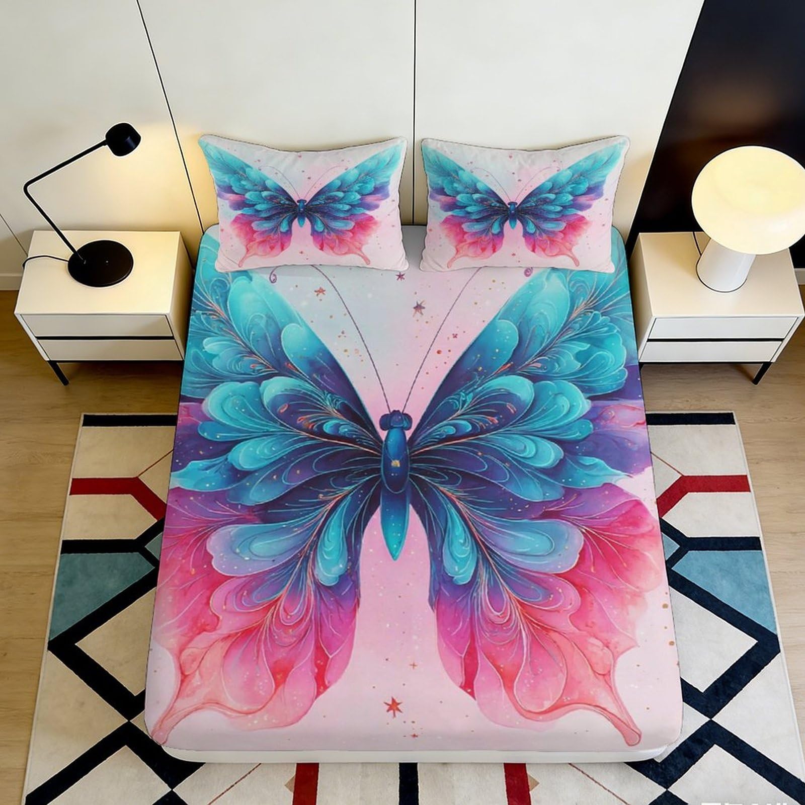 Pnayamiorkfel Style-4 3D Printed Butterfly Dream Fitted Sheet Microfiber Soft Pink Blue Artistic Bed Cover For Bedroom Guest Room Decor 90X200x25cm