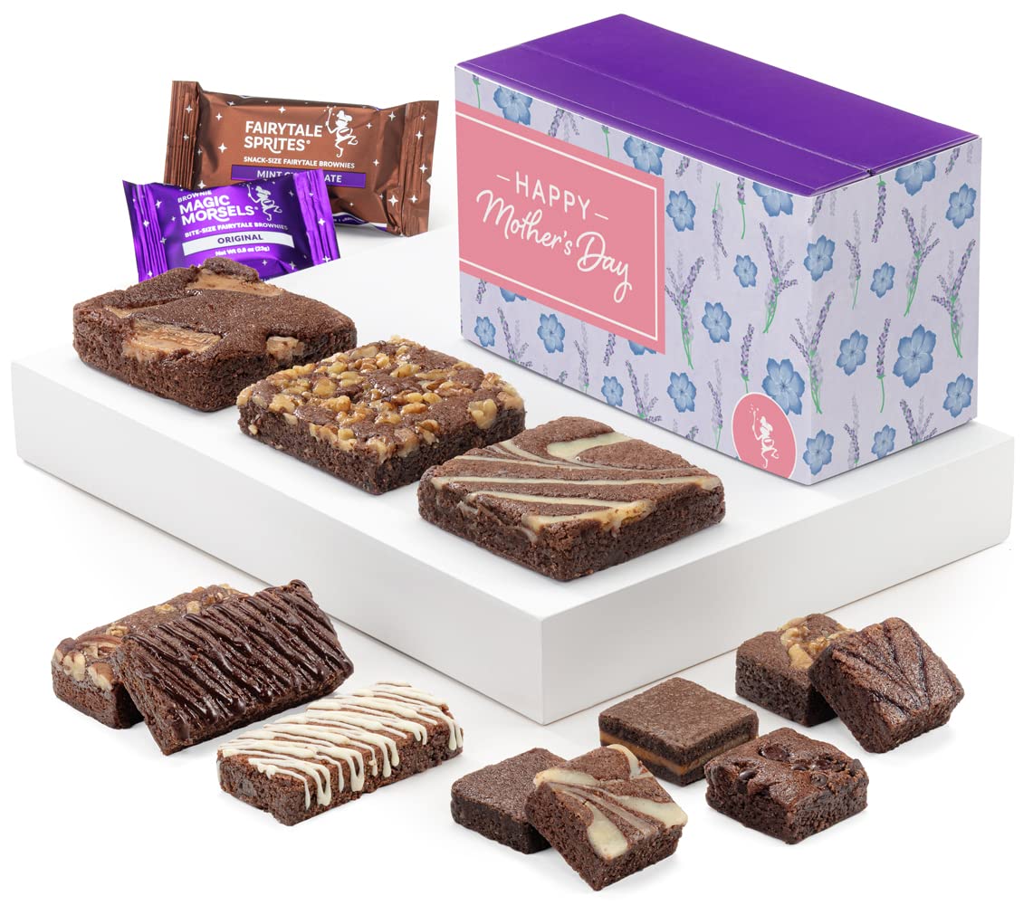 Fairytale Brownies Mother's Day Medley Individually Wrapped Gourmet Chocolate Food Gift Basket - Full-Size, Snack-Size and Bite-Size Brownies - 21 Pieces - Item CM321