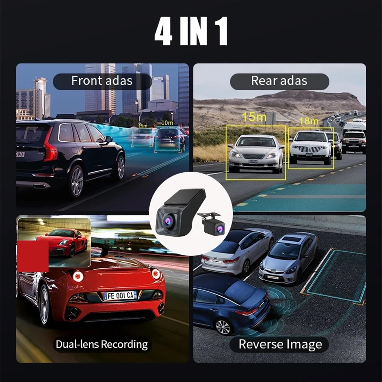 BEEBY Dash CAM USB Car DVR ADAS Dash CAM Cámara De Acción Dual Lens720P Cámara Delantera Y Trasera Recoder G-Sensor Dash CAM Coche (Size : 64G)