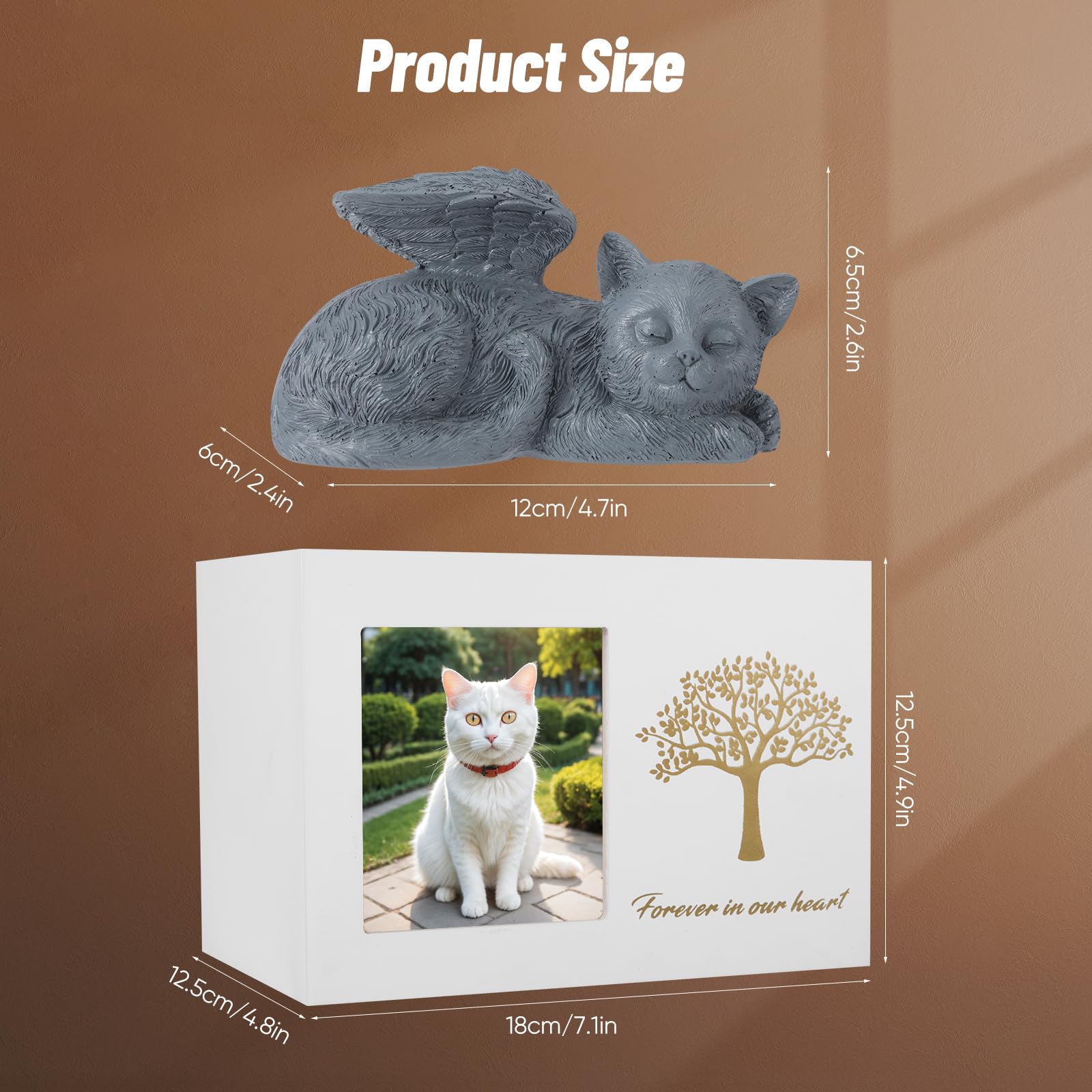 Tierurnen für Katze,katzenurne,katzenurnen für zuhause für Haustierasche mit Foto,Tierurne mit Einer Katzenengel-Statue aus Kunstharz und einem Samtbeutel zur Aufbewahr