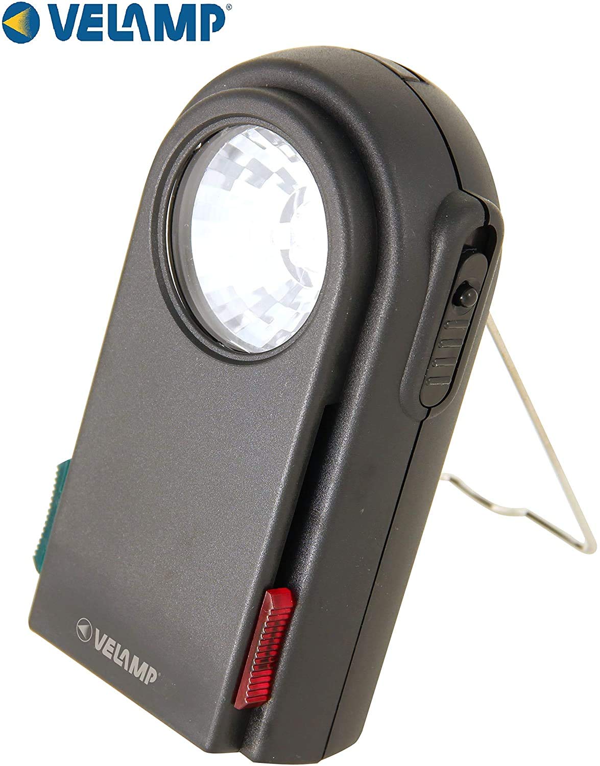 Latarka z 3 diodami LED. Kolorowe filtry, przycisk Morse'a. Plastik, czarny