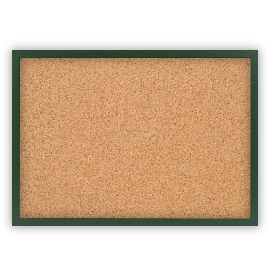 CLAMARO Cork Notice Board 40 x 30 cm, Dark Green MDF Frame