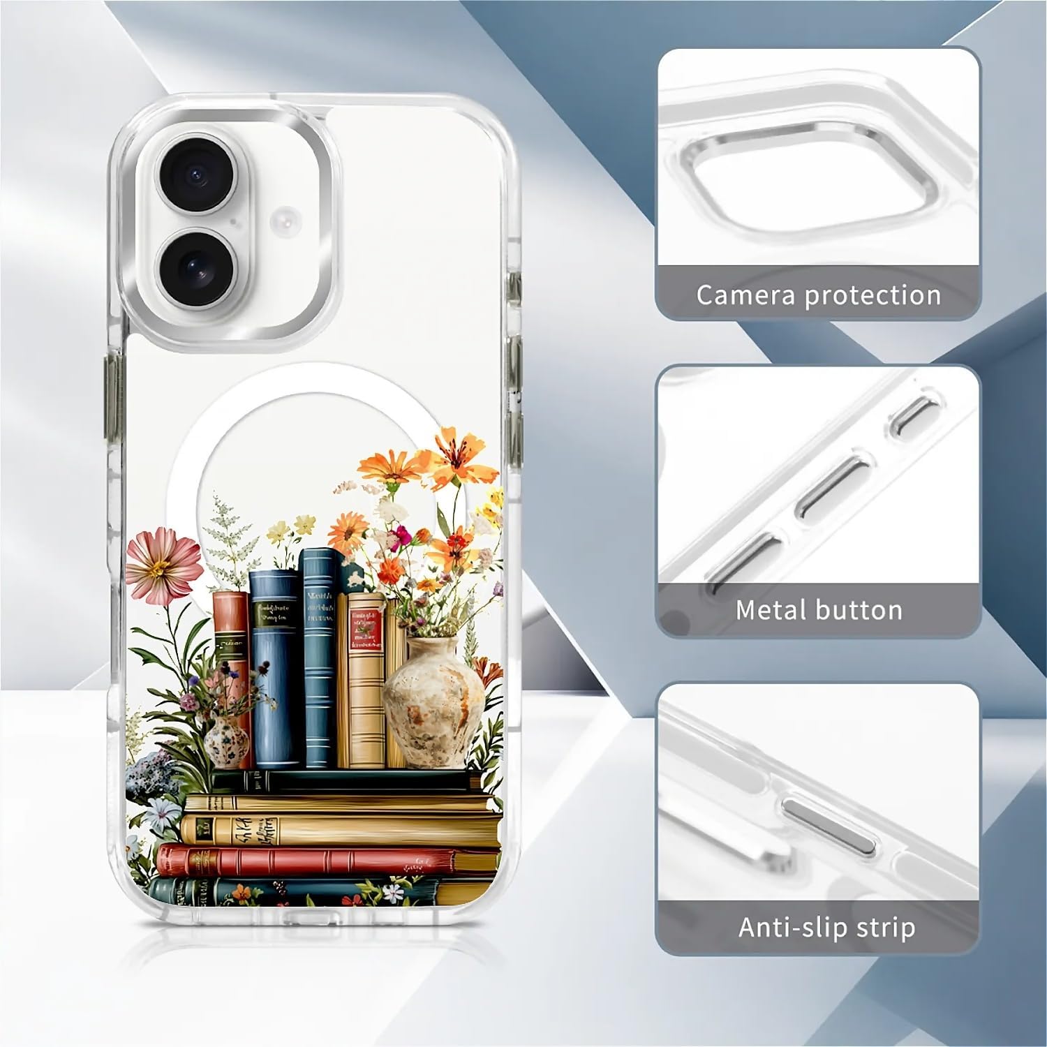 Magnetic Case for iPhone 17 Design On Clear Base, Compatible with MagSafe Slim Protective Soft TPU Bumper Phone Cover Women Girls Case for iPhone 17 Clear Book Lover Flower - Image 6