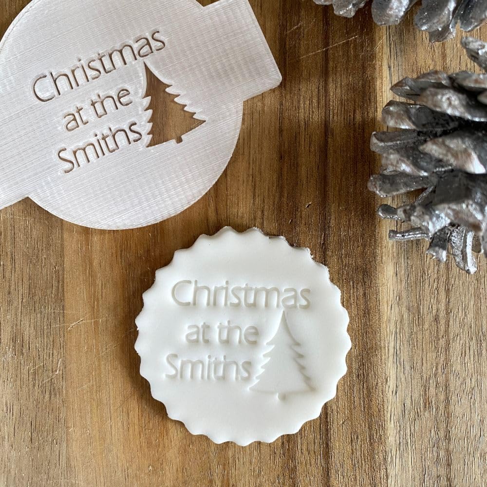 Luck And Luck Clear Personalised Christmas Tree Fondant Embosser, Custom Cookie Biscuit Stamp, Festive Cake Decorating, Cupcake Icing Decoration
