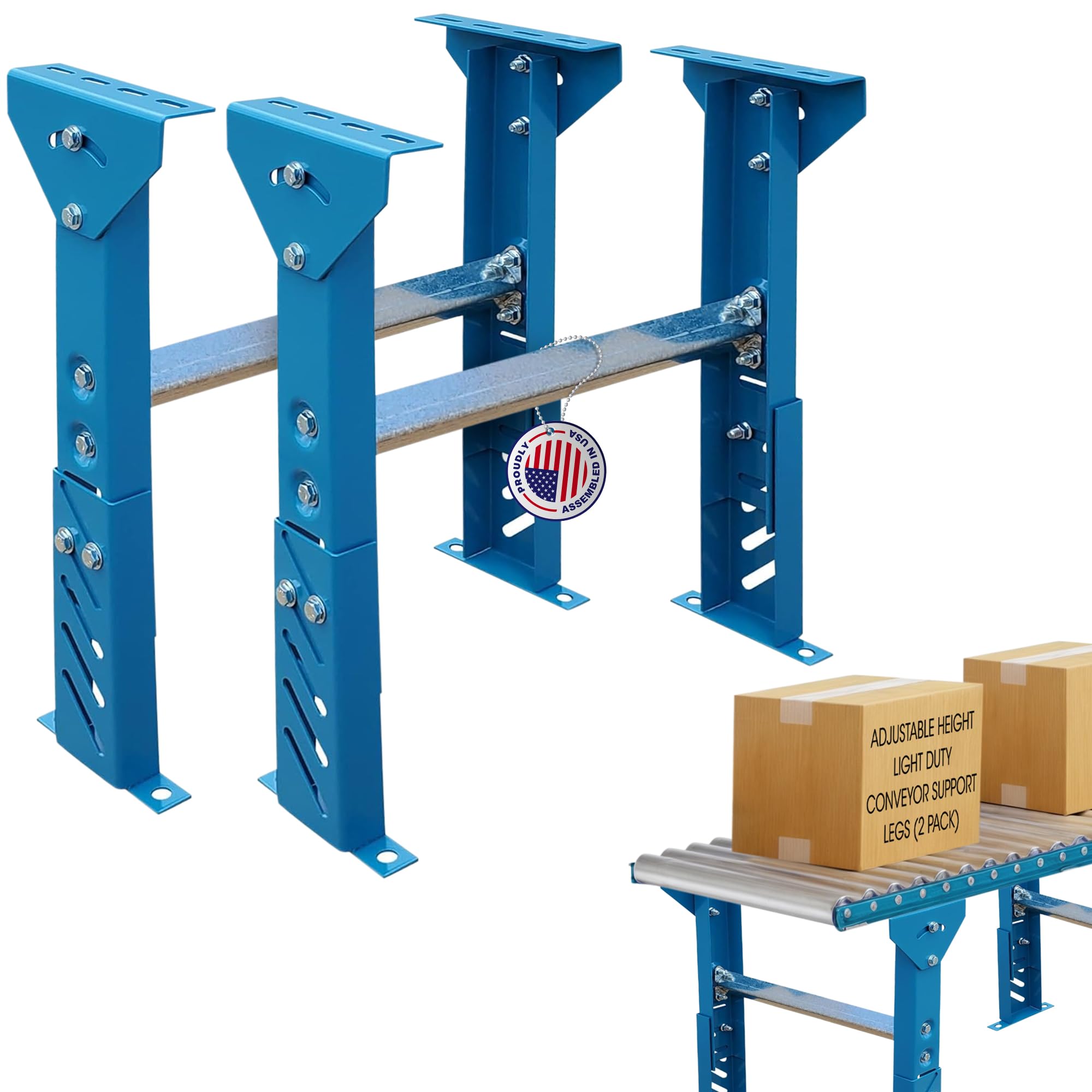 Ultimation Conveyor Support Legs - 2 Pack Heavy Duty Adjustable Stand, Height 26-1/4" to 32-1/4" Top of Leg, Suits 18" Wide Conveyors, Table Saw/