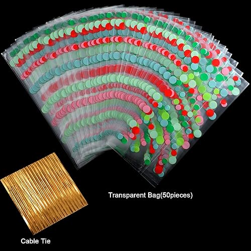 Miniatura 3 de HESTYA 50 bolsas planas de celofán transparentes para golosinas, bolsas de almacenamiento con patrón en la parte inferior de bloque, bolsas de