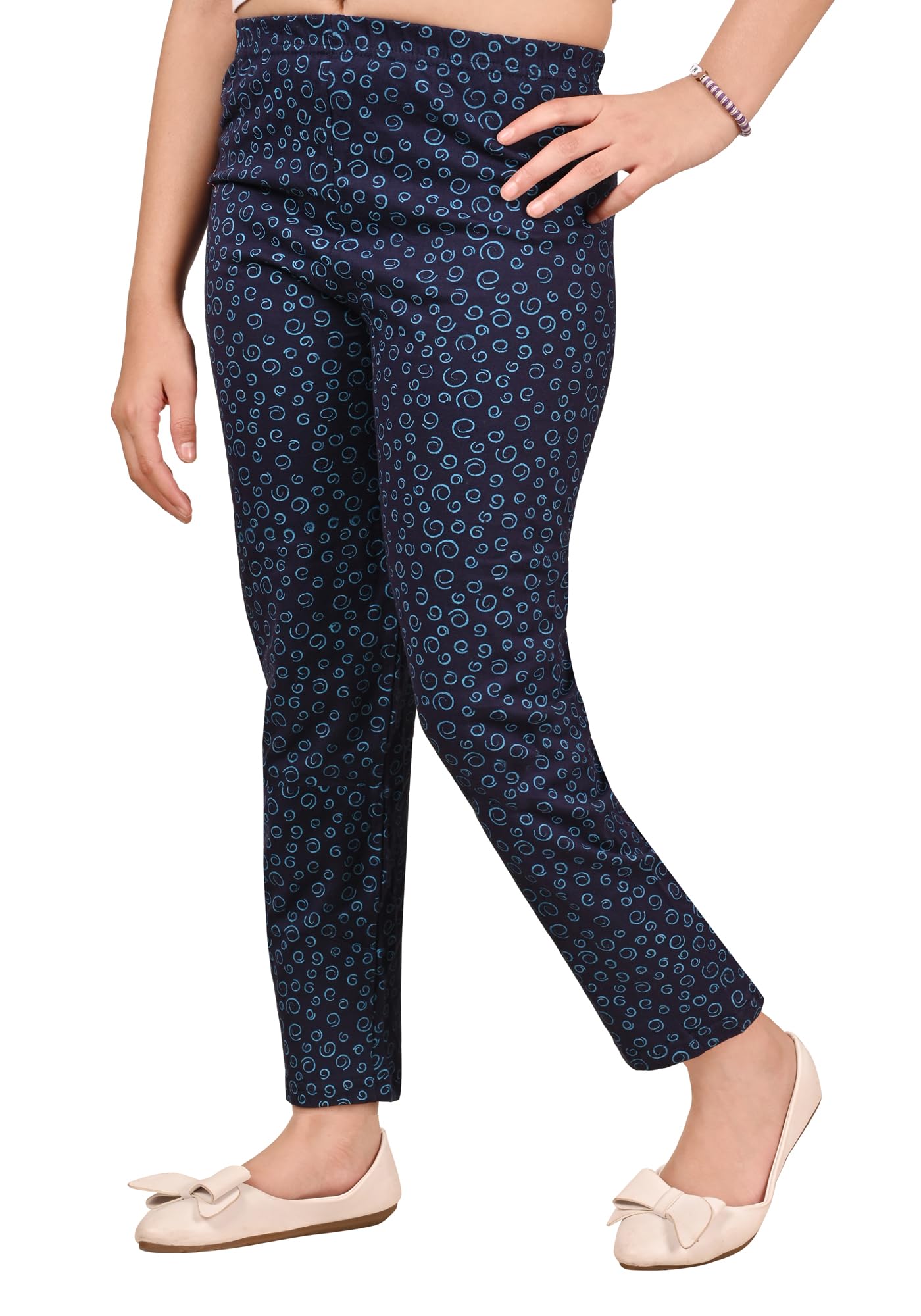 indi weaves Pack of 3 Girls Cotton Printed Pyjamas Soft Breathable Nightwear Pajama Pants for Kids Elastic Waist Comfortable Sleepwear Lounge Bottoms for Girls Dark Blue, Grey, Red 2