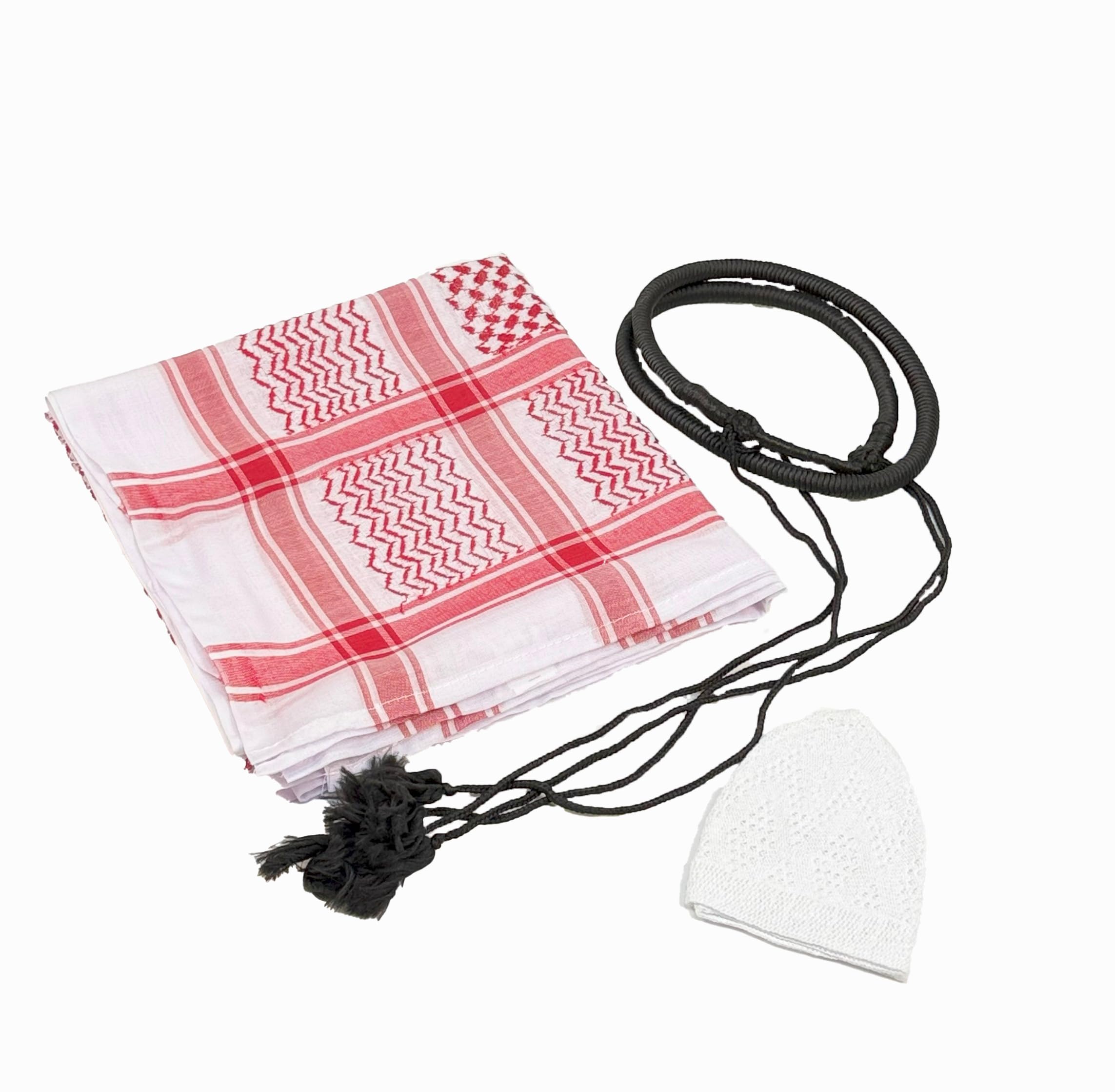 Mens Traditional Arabian Shemagh and Agal Set, Headscarf set for Thobe or Kandora, 138 x 138 cm/54" x 54", 3 Pieces set