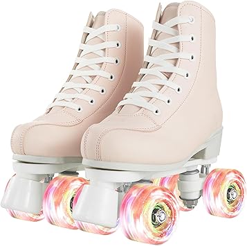 Womens Roller Skates Light Up Wheels, Adjustable Double Row Roller Skates Outdoor Shiny Derby Skates Illuminating for Teens and Youth