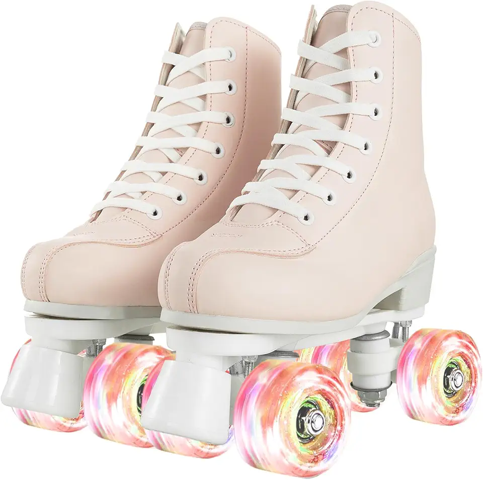 Patins femininos com rodas iluminadas, patins ajustáveis de duas fileiras para atividades ao ar livre, brilhantes Derby, para adolescentes e jovens