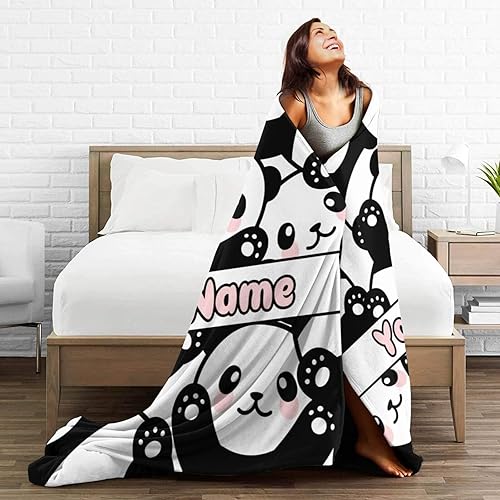 Miniatura 5 de Manta de panda personalizada con nombre para niños y niñas, diseño personalizado de lindo panda impreso para niños, regazo, silla, manta de regalo,