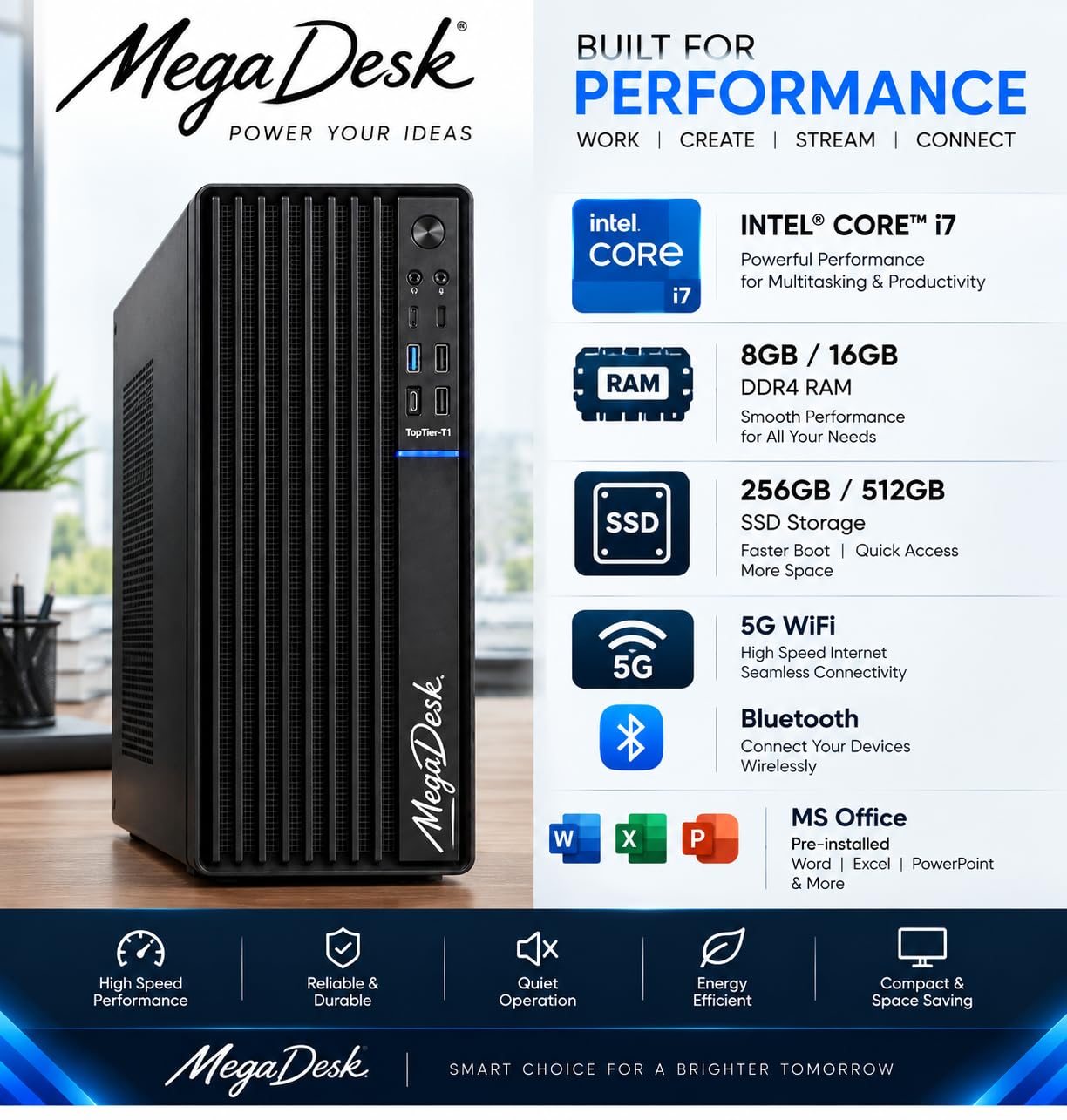 MegaDesk Signature Top-Tier Desktop PC | Core i7-6700 | 8GB RAM