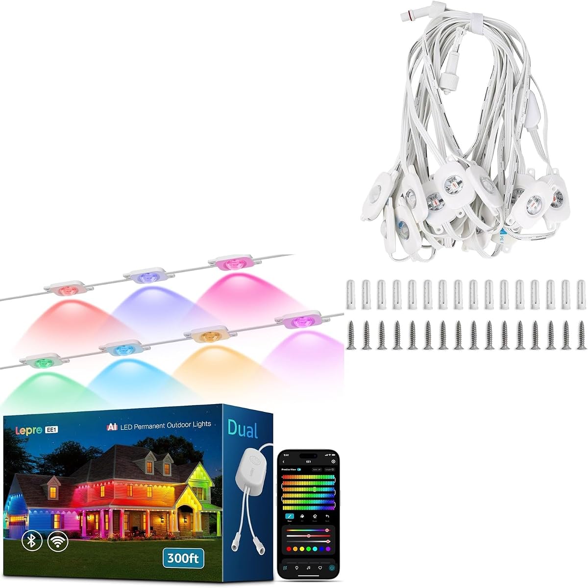 EE1 Bundle - 300ft Permanent Outdoor Lights Kit & Extra 25ft EE1 Single Strand