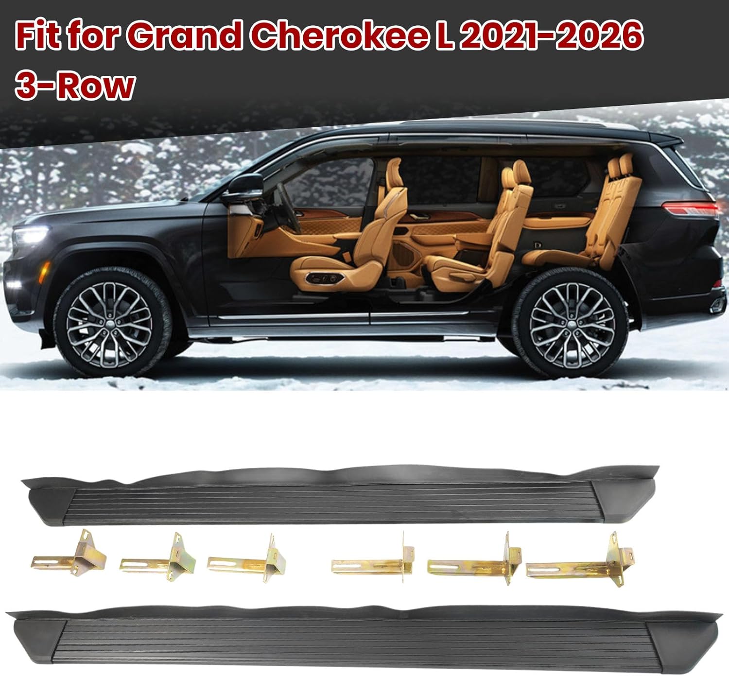 Running Boards Fit for Grand Cherokee L 3-Row 2021-2026 Aluminum Alloy Side Steps Nerf Bars