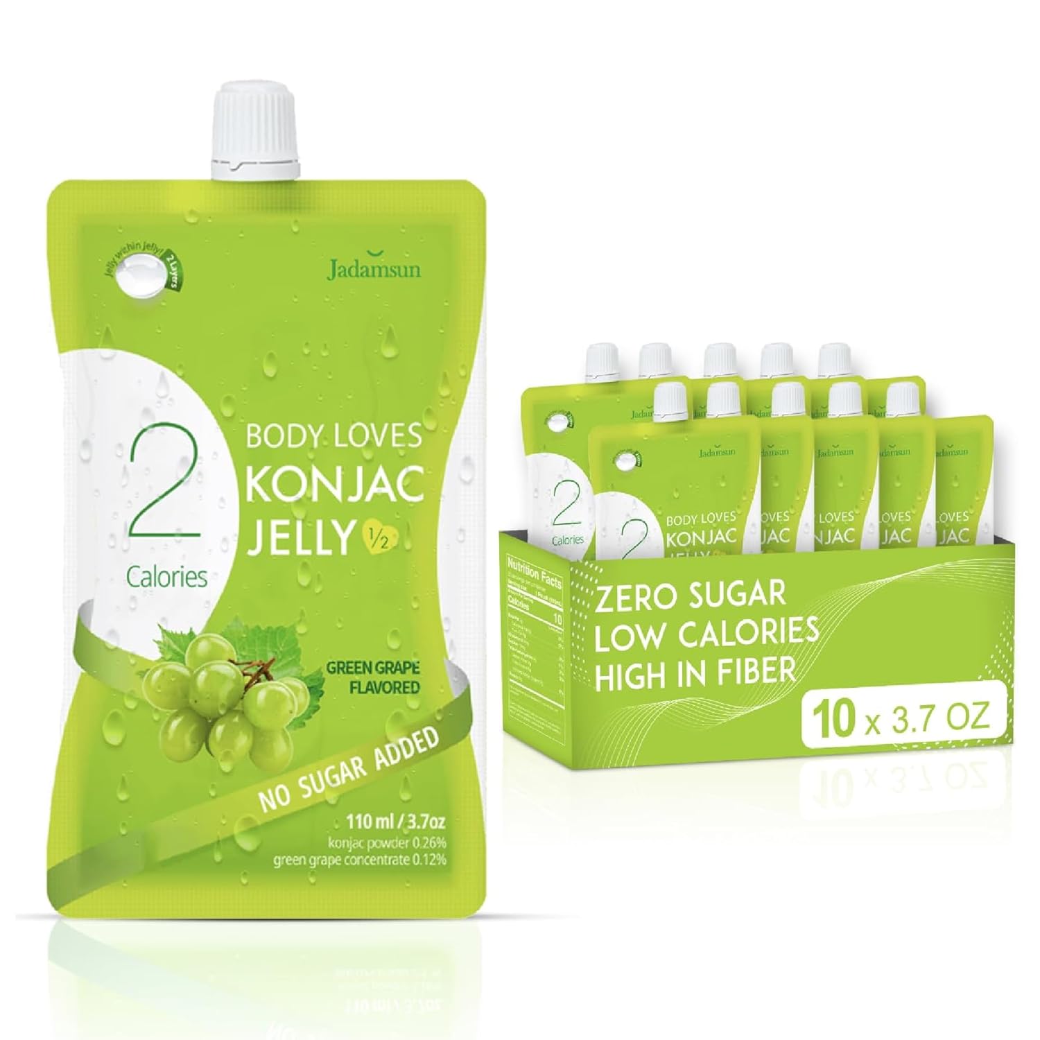 Jadamsun Konjac Jelly Juice (Grape, 10 pcs) - Delicious Low-Calorie Healthy Korean Snack, Drinkable Fruit Snack, Sugar-Free, Vegan, Gluten-Free