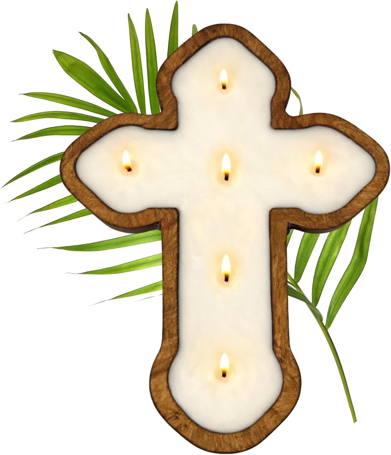 Dough Bowl Candle Co. Cross Candle - 14x10x1.5 Spiritual Prayer Candles for Lent, Altar, or Meditation, Christian Religious Decor for Home, 100% Soy Wax Catholic Gift, Floral Spring Religious Gifts