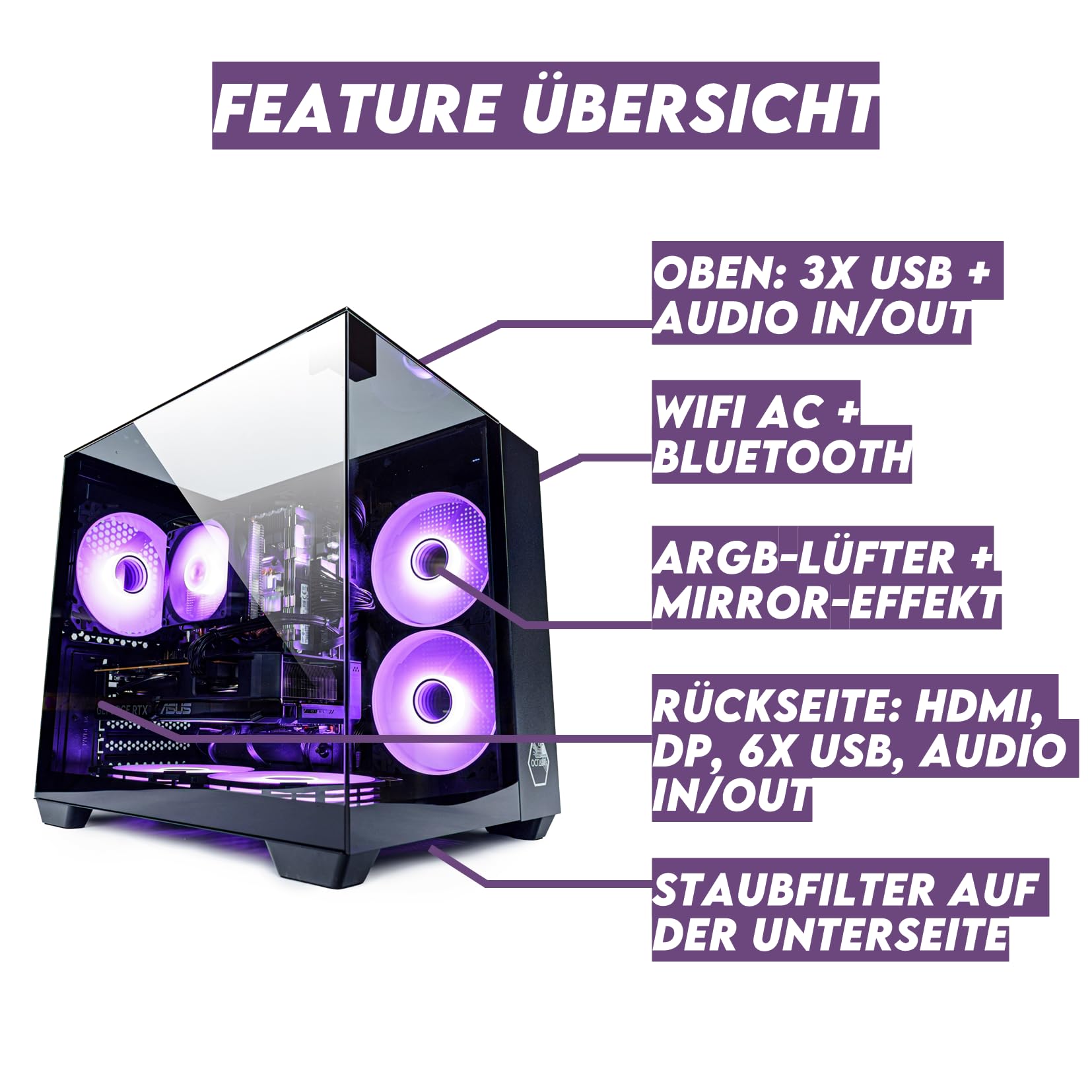 Venom Gaming PC, RGB, 64GB RAM + 1TB SSD, NVIDIA RTX 5060, Intel E5, WiFi, Bluetooth (schwarz)