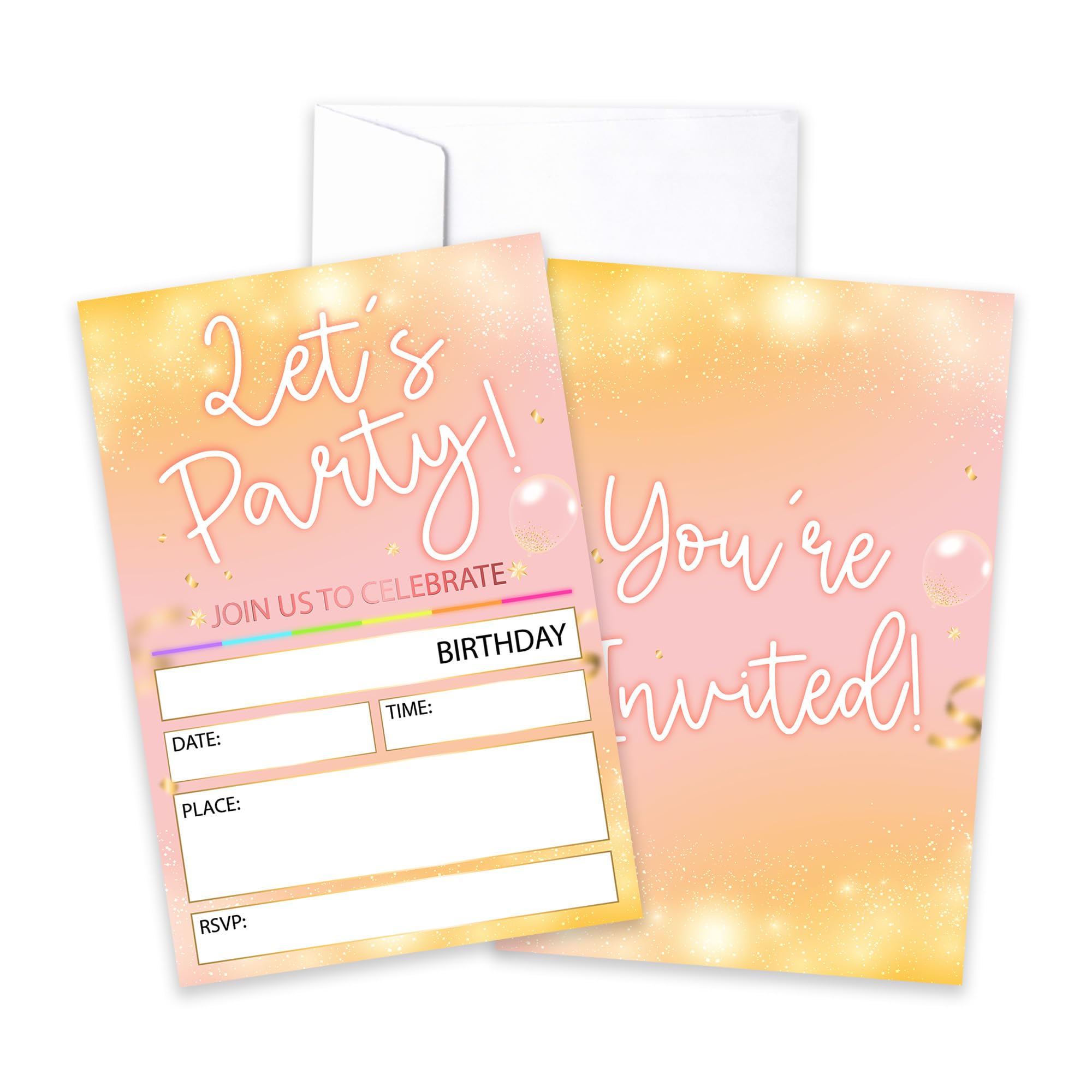 CLIRBE Let's Party Birthday Party Invitations, Pink And Rose Invited Birthday Invitations For Teen Boys Girls, 20 Invites Cards With 20 Envelopes, Party Supplies Favors -H14