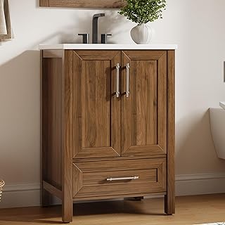 Garvee 24\" Walnut Vanity: Ample Storage, Soft-Close Doors - Related Product | Garvee