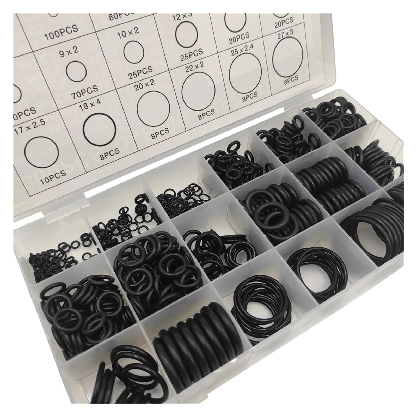 Juego de juntas tóricas de goma de nitrilo de alta presión, en caja negra, for reparación de grifos y fontanería, 225-1225 piezas(1225pcs with Tools)