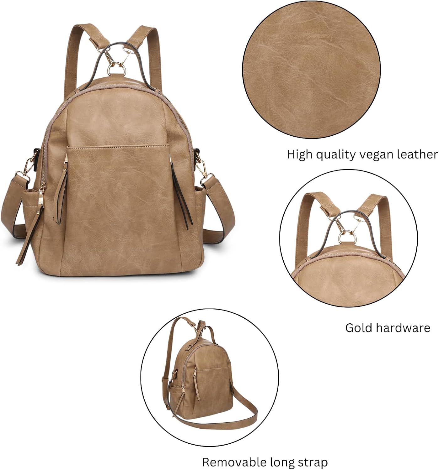 JEN & CO. Lillia Backpack Purse for Women Fashion Vegan Leather Convertible Ladies Travel Shoulder Bag (Bubblegum)