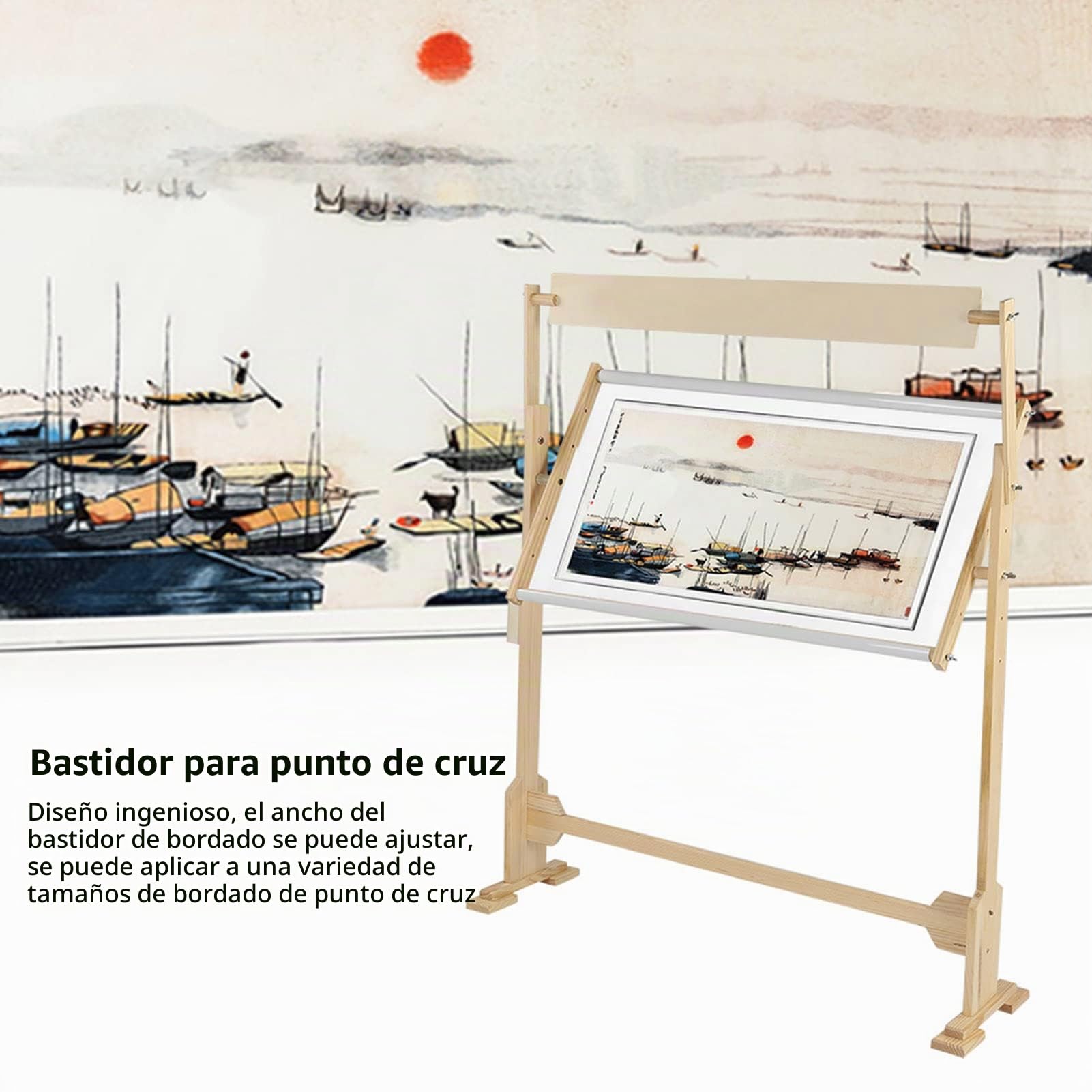 lyrlody Soporte de Bordado de Gran Tamaño con Marco de Madera Ajustable, Kit Giratorio para Punto de Cruz y Costura