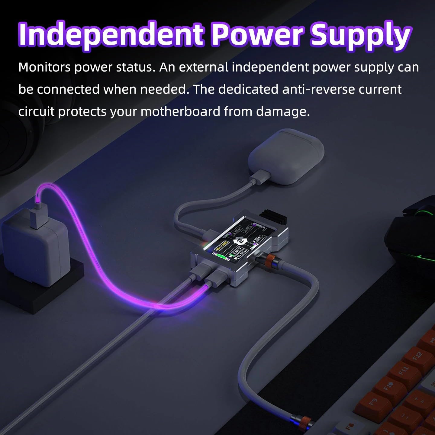 USB-C a concentrador de juegos de doble puerto compatible con arquitectura multicanal MTT de salida 8K y aislamiento de señal (negro)