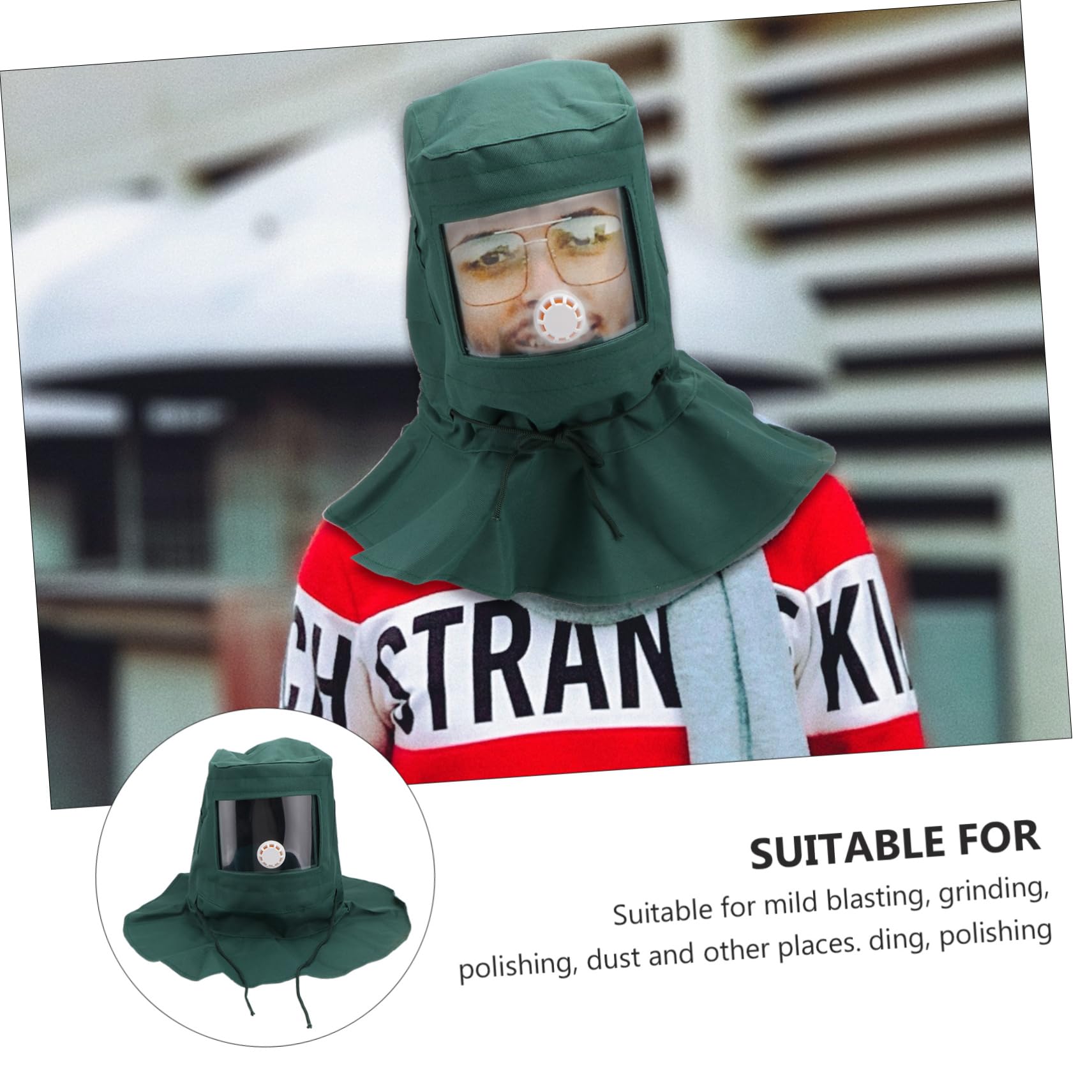 Angoily Campana de chorro de arena con protección facial completa para chorro de arena, casco protector contra el polvo para barnizadores y trabajos de lijado casco de chorro de arena