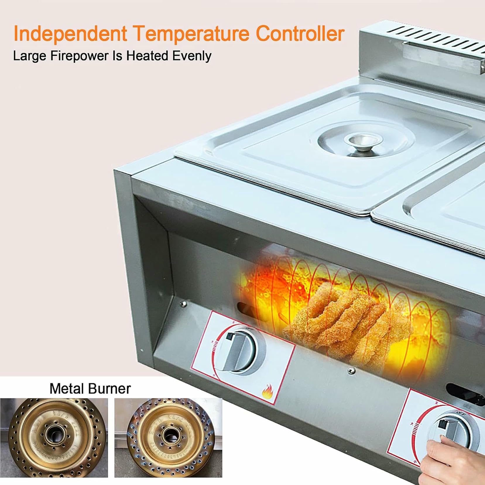 Freidora de Gas Comercial, ollas Oden de Nueve Rejillas, Cocina de Exterior de Acero Inoxidable con Caja de Especias, freidora de Pollo para Papas Fritas, Restaurante, Cocina caser~/