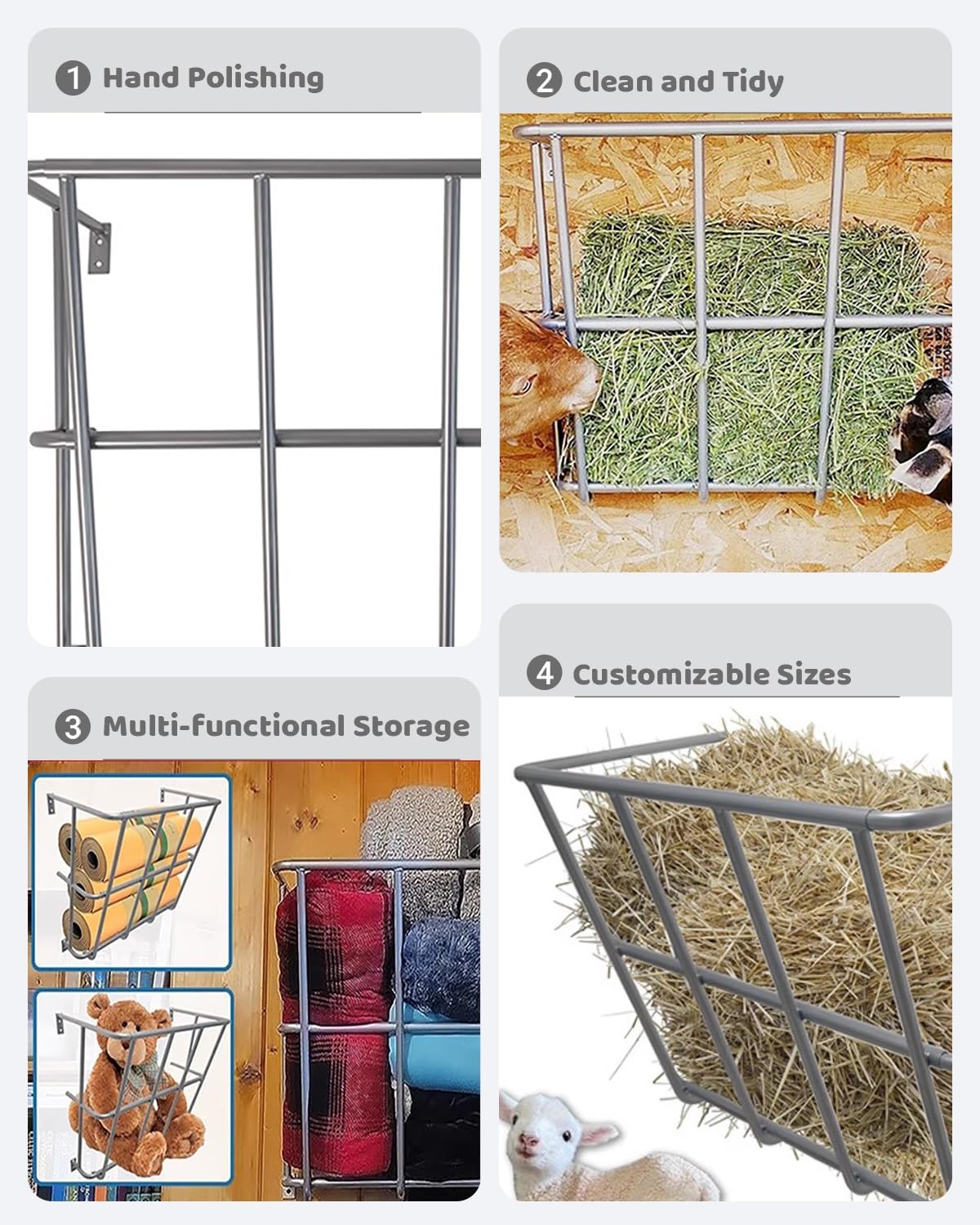 Comedero para caballos de montaje en pared con capacidad de 25 galones para alimentación de heno y cereales
