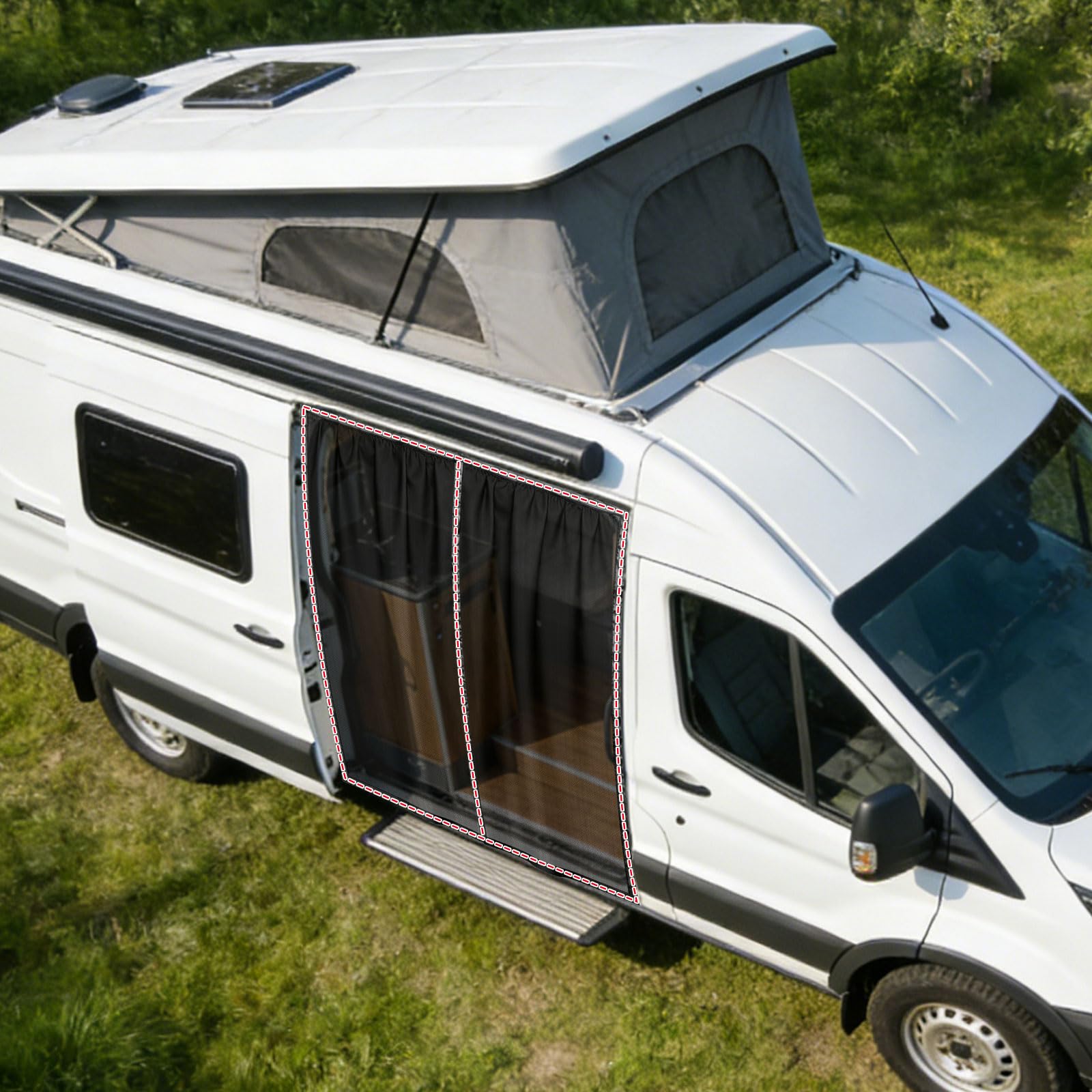 Mosquitera magnética universal para puerta lateral para Mercedes Sprinter, Opel Movano, Fiat Ducato, cierre magnético en los bordes y en el medio, 180 x 150 cm