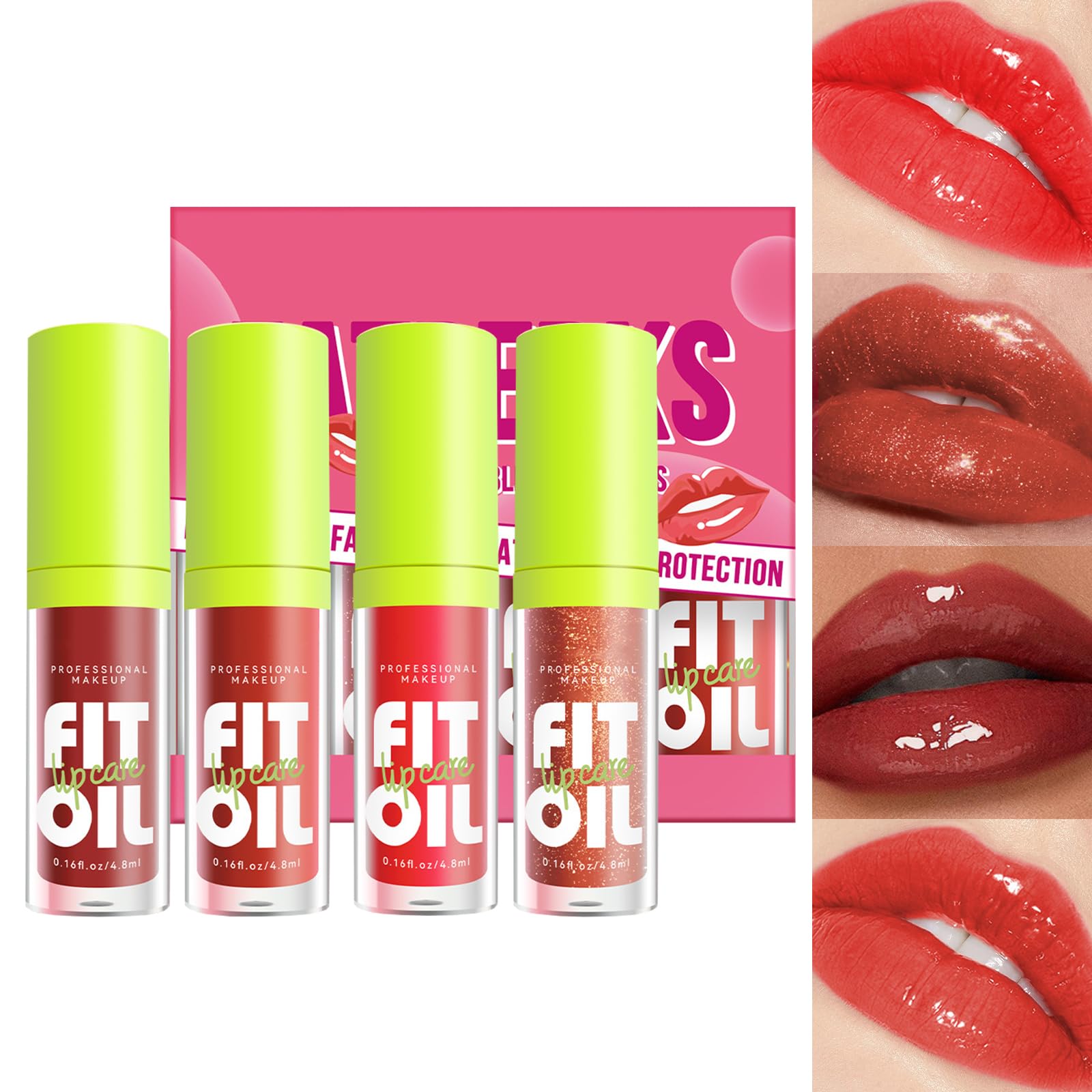 4PCS Lip Gloss Set, Plumping Lip Oil Set, Light Long Lasting Tinted Glitter Liquid Lip Gloss