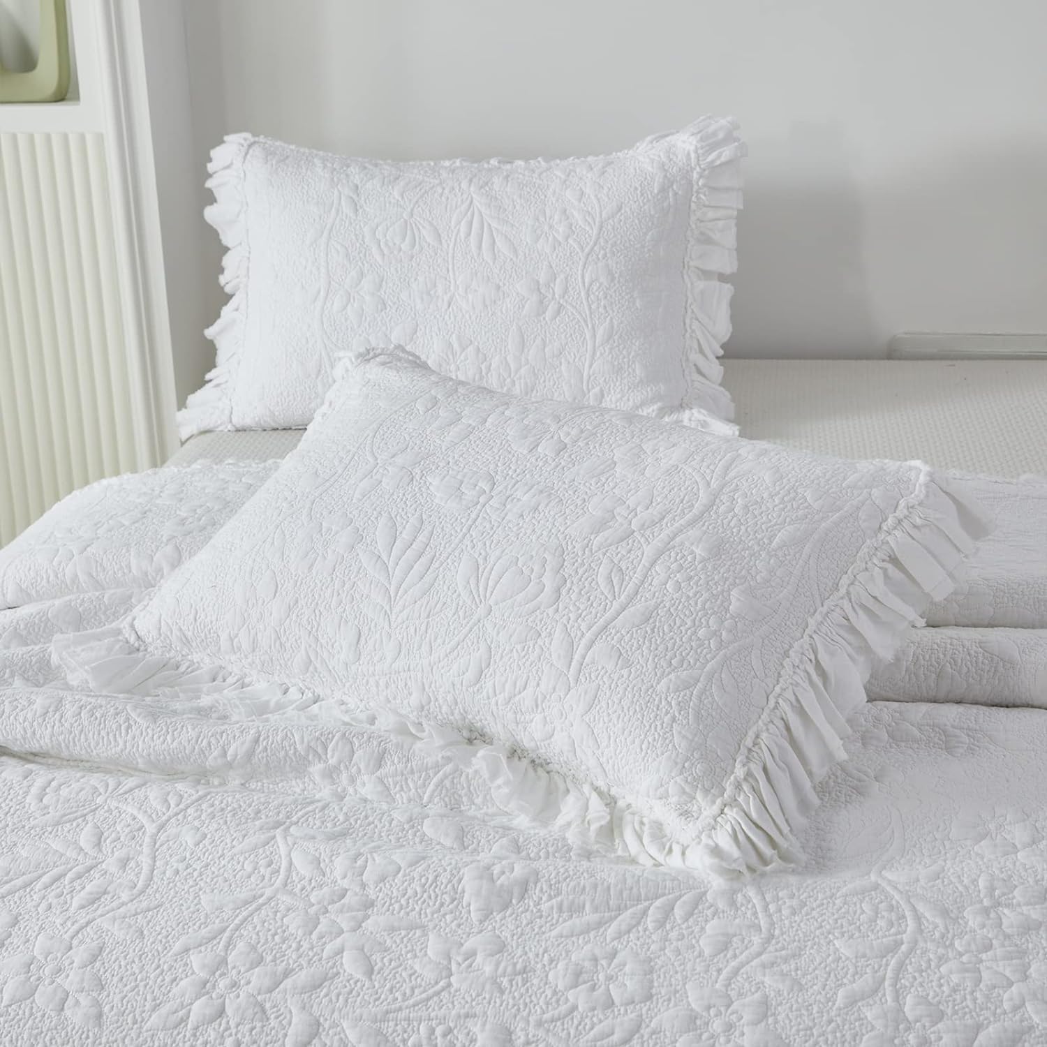 Brandream Standard Size Quilted Pillow Shams Cotton Set of 2 Navy Blue Vintage Farmhouse Scallop Edge Decorative Pillow Covers