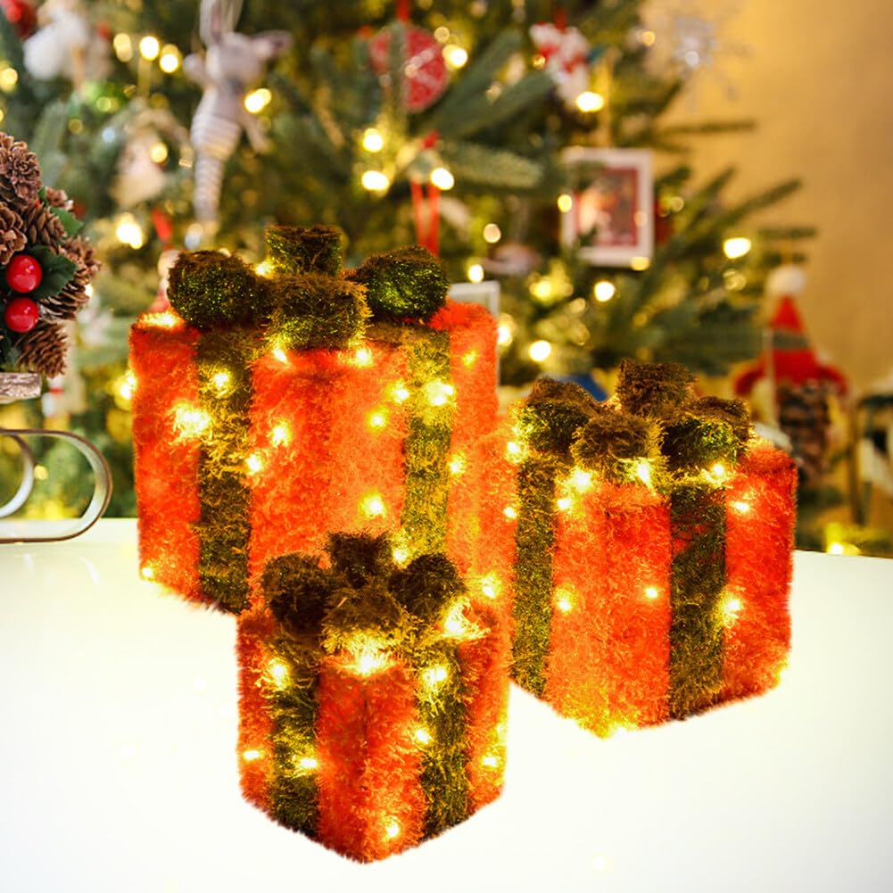 Scatole regalo natalizie illuminate, decorazioni con fiocchi di neve, scatola regalo con fiocco, scatola regalo con stringa per lampada, ornamento per albero di Natale, decorazione per interni ed