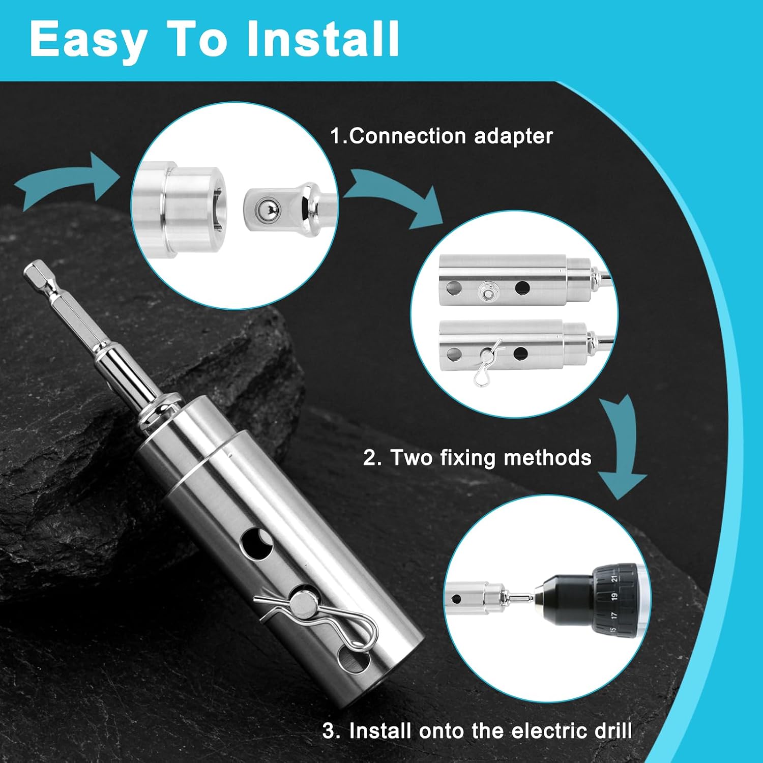 Trailer Jack Drill Adapter with 1 Inch Jack Drive Shaft, Stainless Steel Handle Cordless Drill Adapter with 1/2" Socket Bit, Fits RV, Construction, Dump Trailers