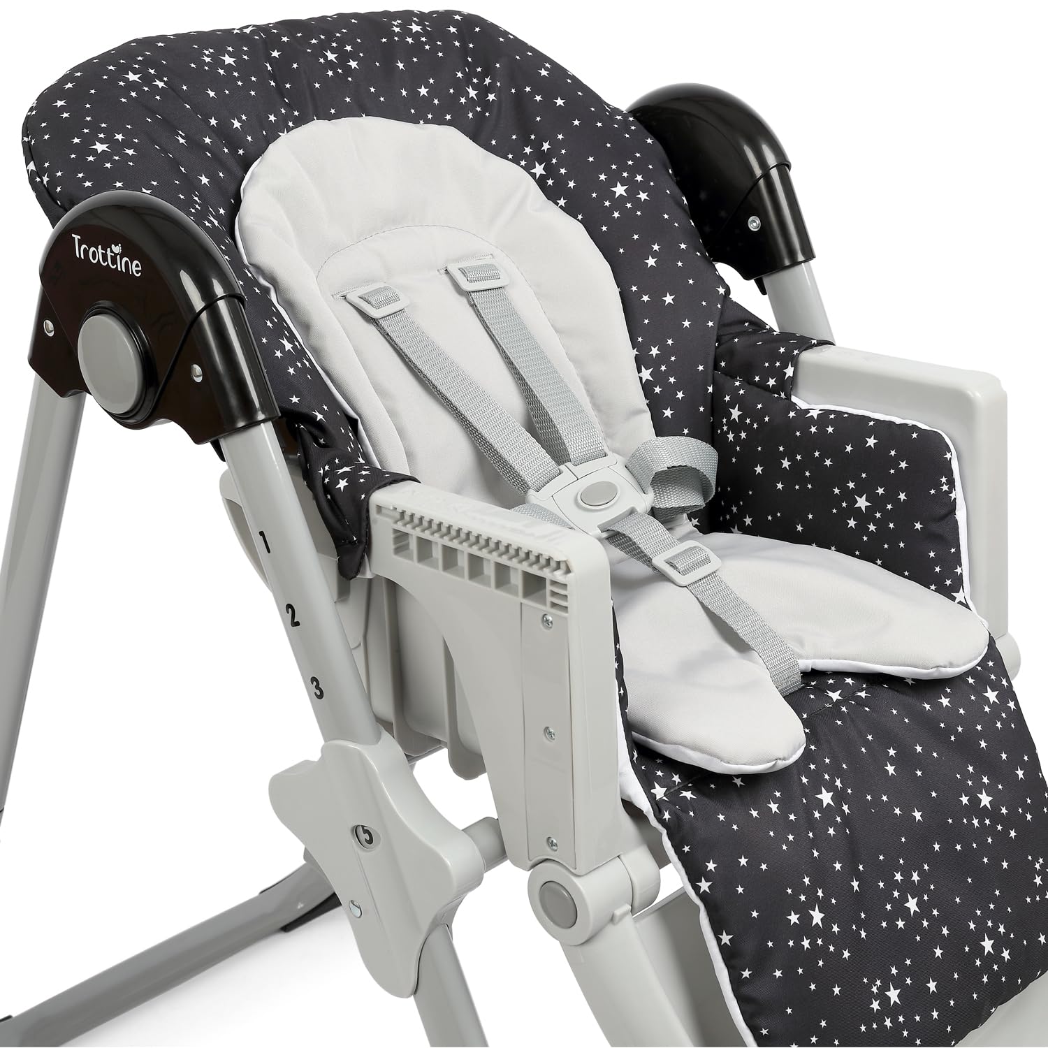 FARADAY 3 Chaise Haute Bébé Multipositions Avec Réducteur, Inclinable, Hauteur Réglable, Plateau Coulissant Avec Surtablette Amovible, Harnais 5-points, Roulettes, Pliage Compact - NoirEtoile