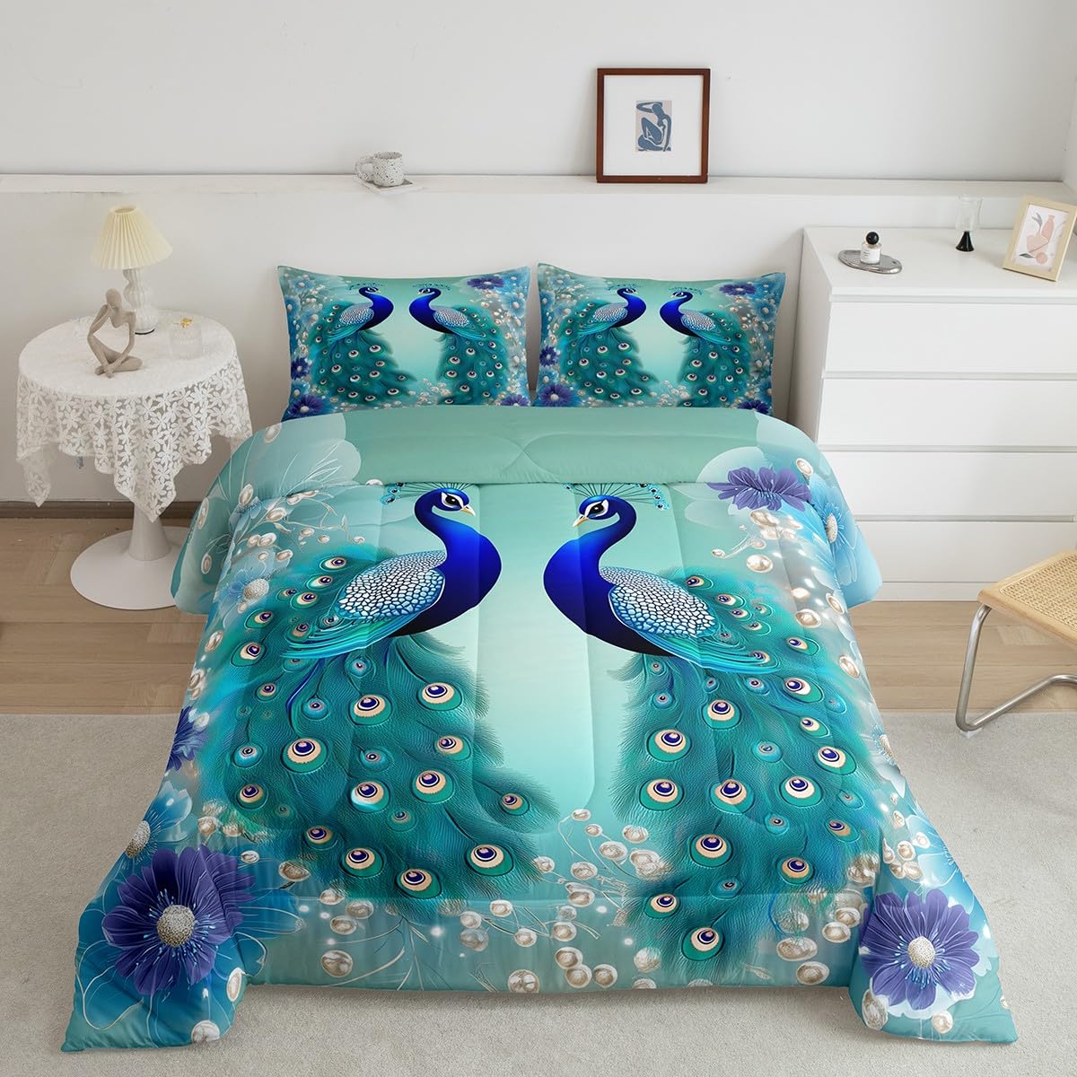 Floral Bedding Sets - Hummingbird Iris Flowers Comforter -22