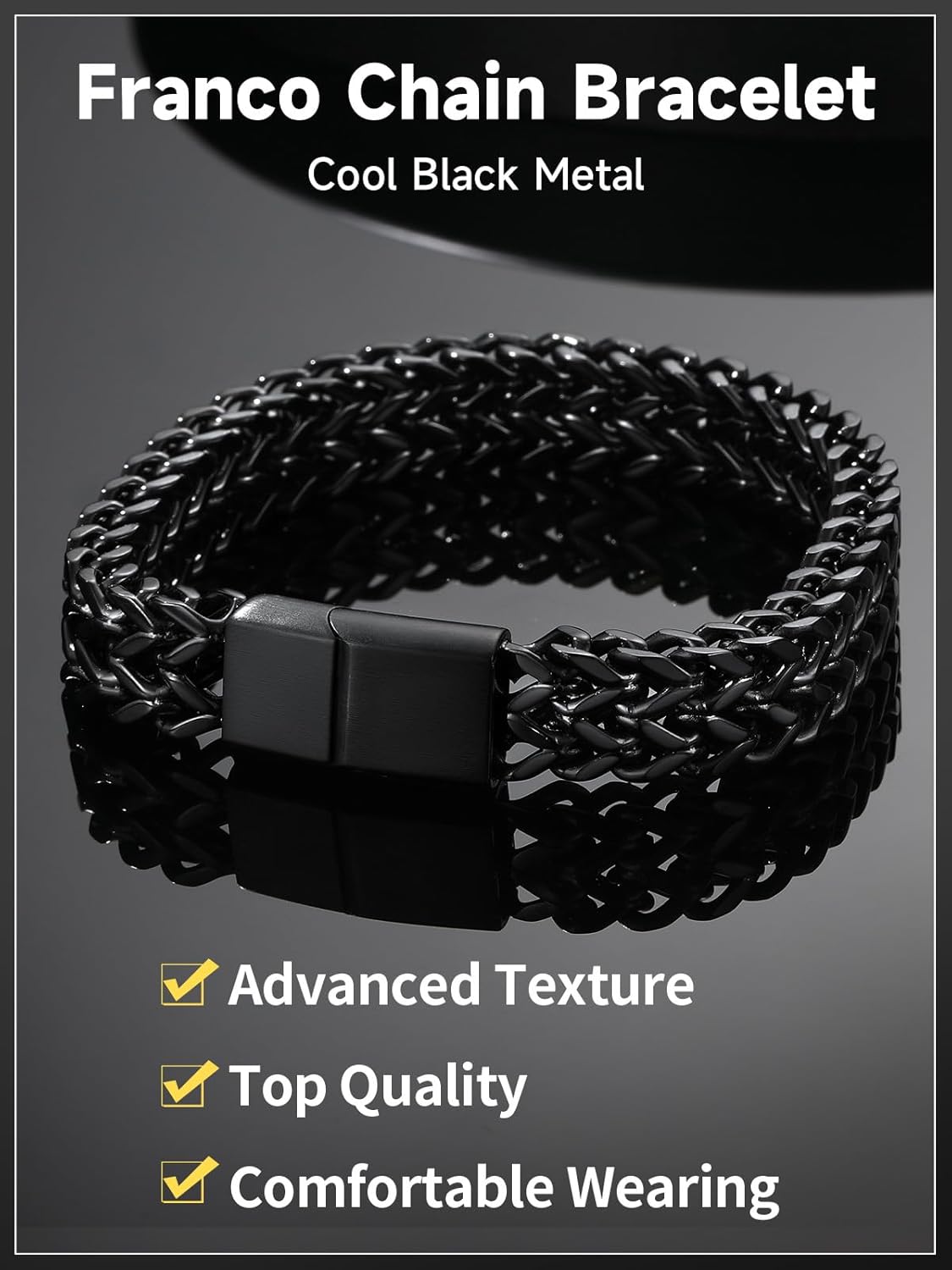 ChainsHouse Black Mens Bracelets, Men's Fashion Accessories Jewelry Bracelet Wrist Band for Dad
