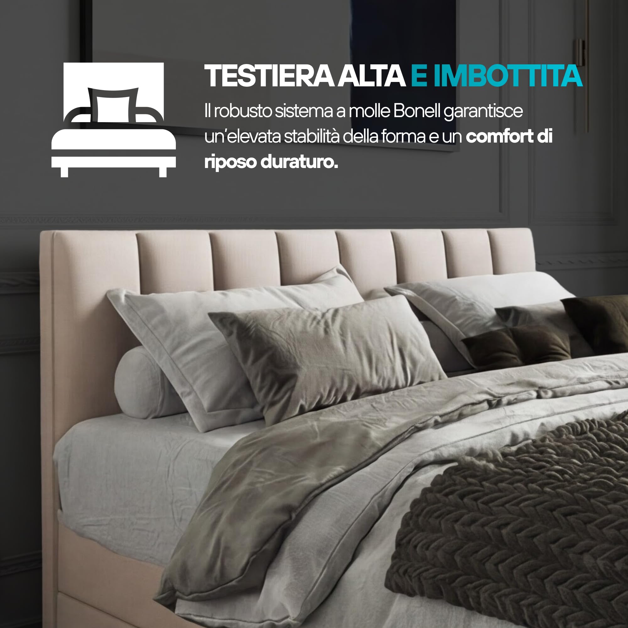 TRADA Letto Contenitore Matrimoniale con Contenitori e Materasso - Letto GUSTO con Topper In Memory Visco - Beige - 160 x 200 cm