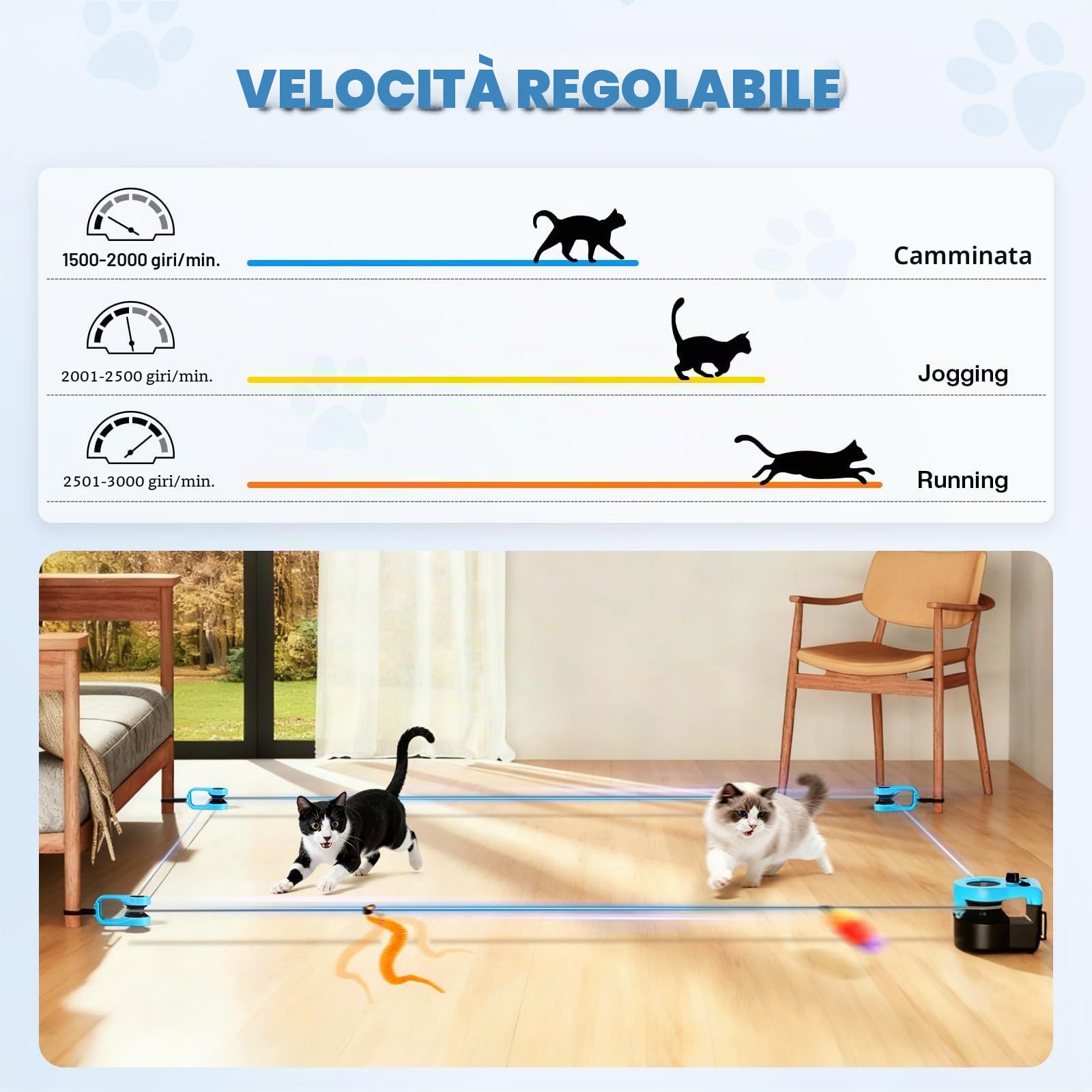 Giochi Automatici/Automatiche per Gatti di Interno con Telecomando, Giochi Interattivi, Giochi di Esercizio con Velocità Regolabile, Suoni di Topo Realistici, Fa Correre e Cacciare i Gattini Ennuyati