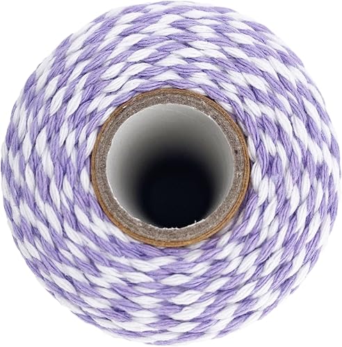 Miniatura 3 de Cordel de Algodón Morado y Blanco de Leecogo, Cuerda de Panadería de 2mm de Grosor, 328 Pies, Cordel de Navidad para Envolver Regalos, Manualidades,