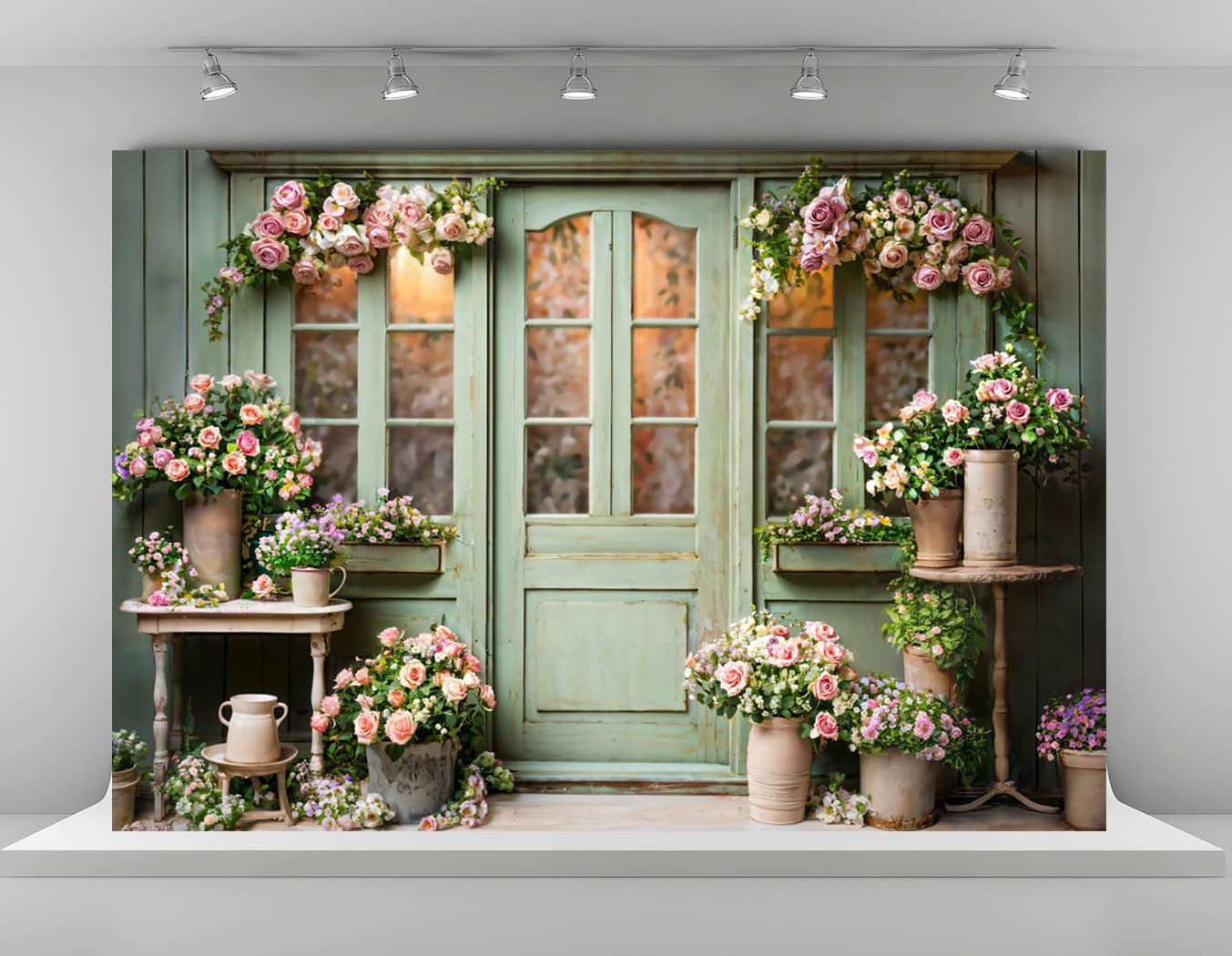 Kate 7x5ft Spring Pink Flowers Backdrops for Photography Green Wood Door Background Dreamlike Fairy Tale Backgrounds Newborn Baby Kids Girls Princess