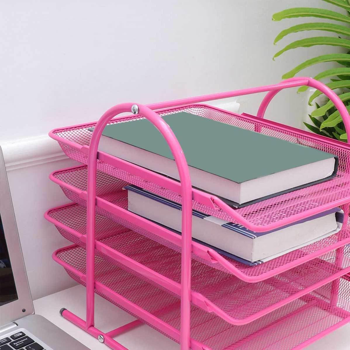 Balacoo Organizador de Archivos de Hierro de 4 Capas para Escritorio Rosa