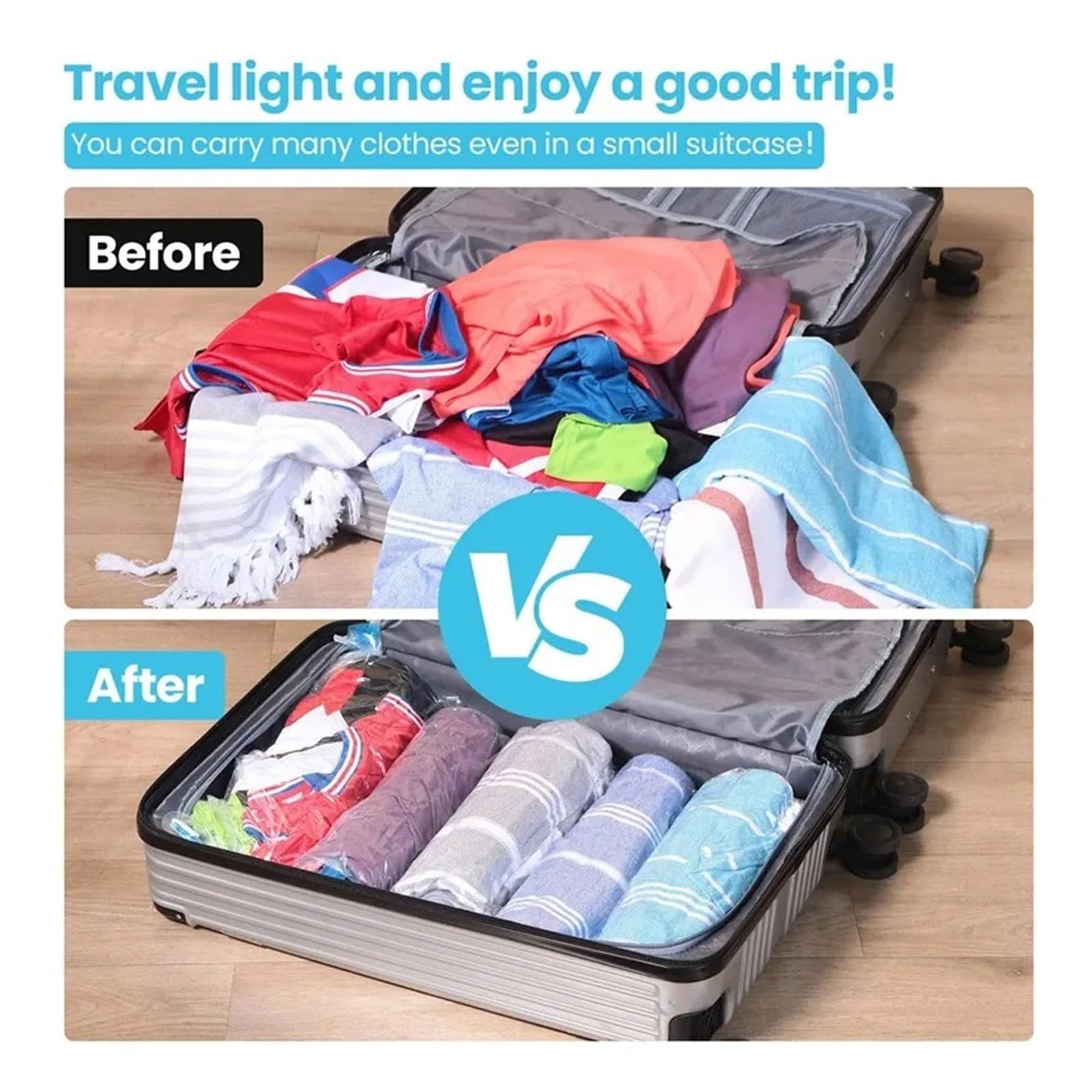 Sacchi sottovuoto Borse a Compressione da Viaggio, Borse salvaspazio da Viaggio arrotolabili for Bagagli(12 Combo 4S 4M 4L)
